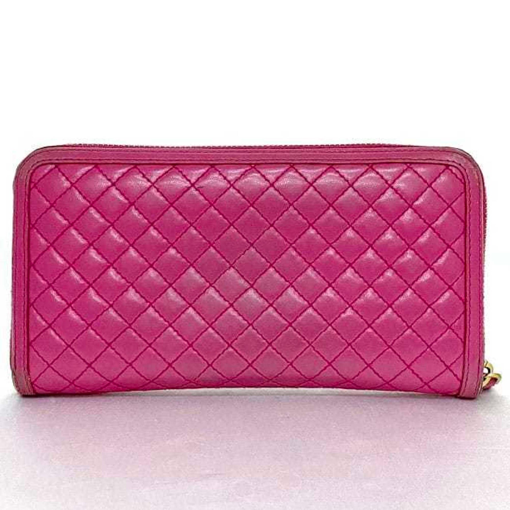 Prada Round Long Wallet Pink FUXIA Quilted Leather Ladies