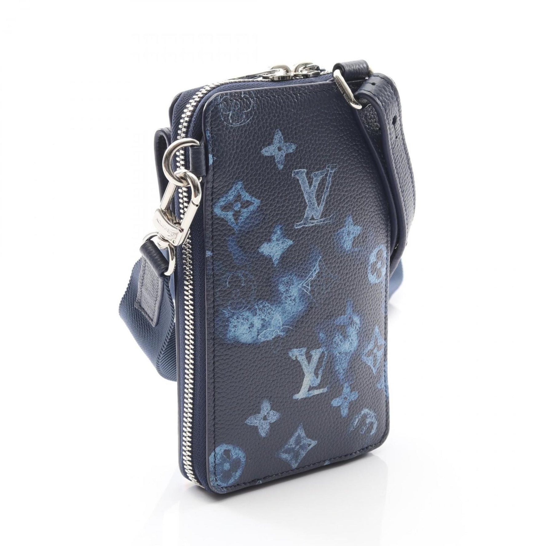 Louis Vuitton Phone Pouch Shoulder Bag in PVC-Coated Canvas with Monogram Watercolor, Blue