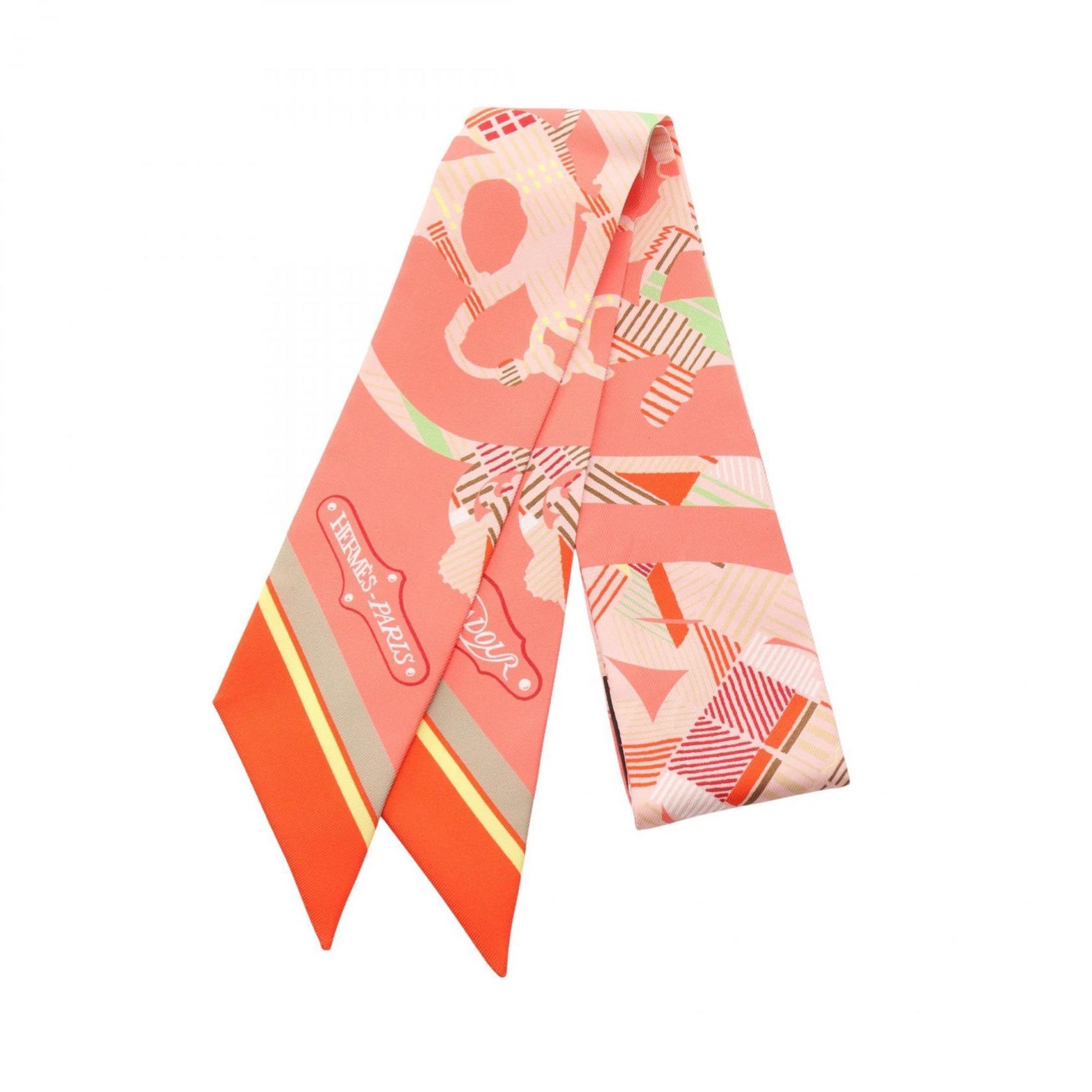 Hermes Hermès Twilly CAVALCADOUR MORNING Silk Scarf in Multicolored Pink