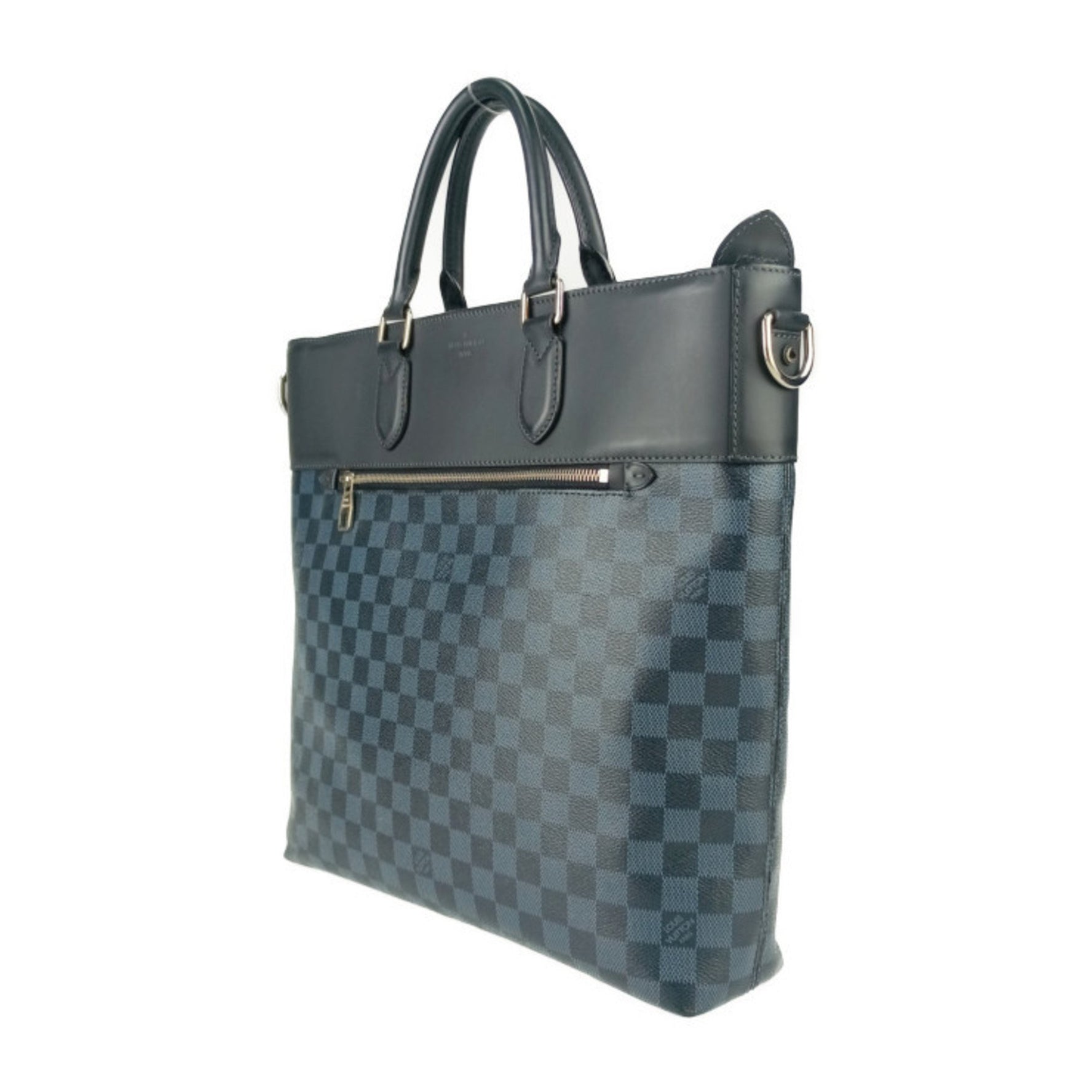 Louis Vuitton Tote Bag Newport Navy Damier Cobalt Canvas Leather Men's Shoulder