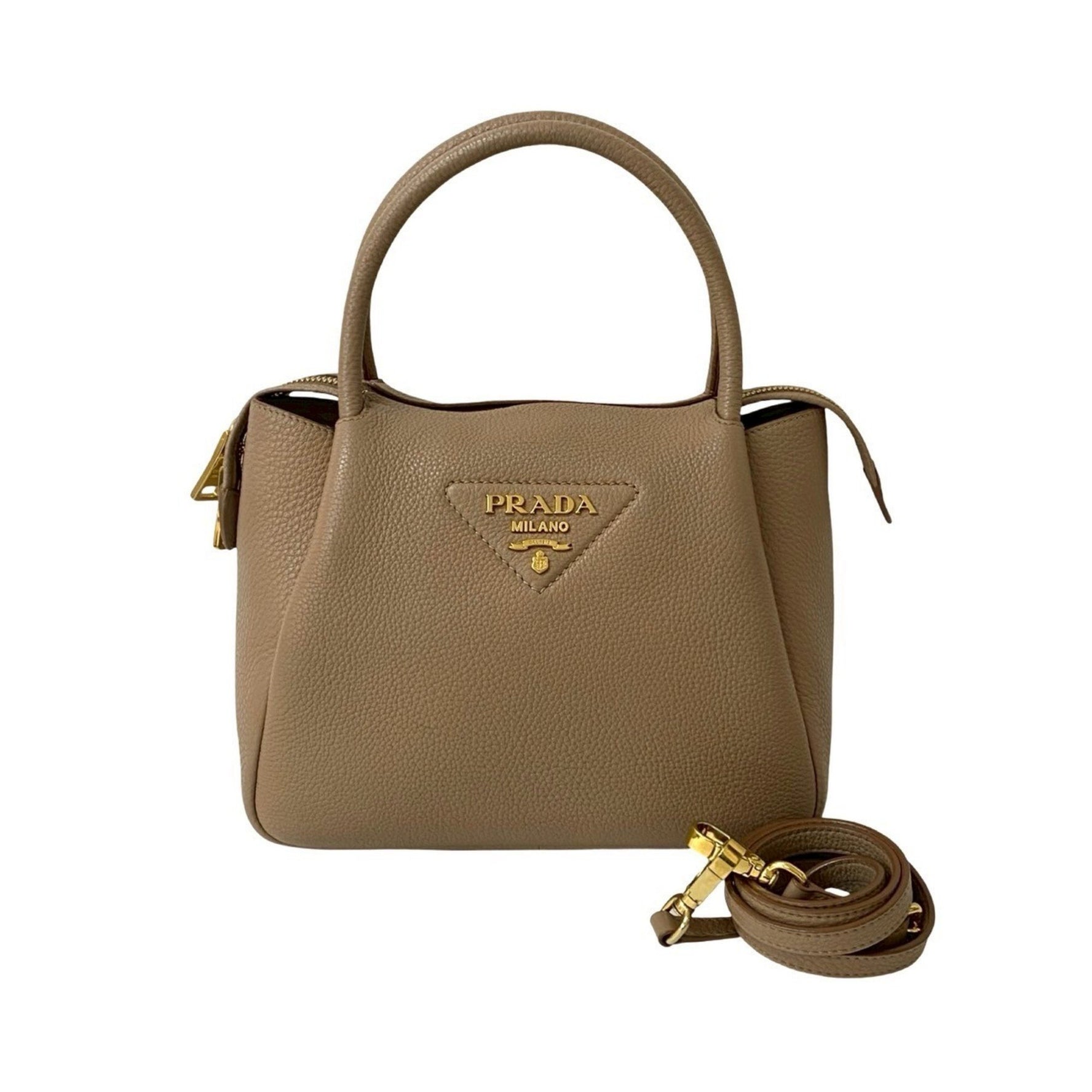 Prada Flu Vitello Dino Logo Hardware Soft Leather Handbag/Shoulder Bag
