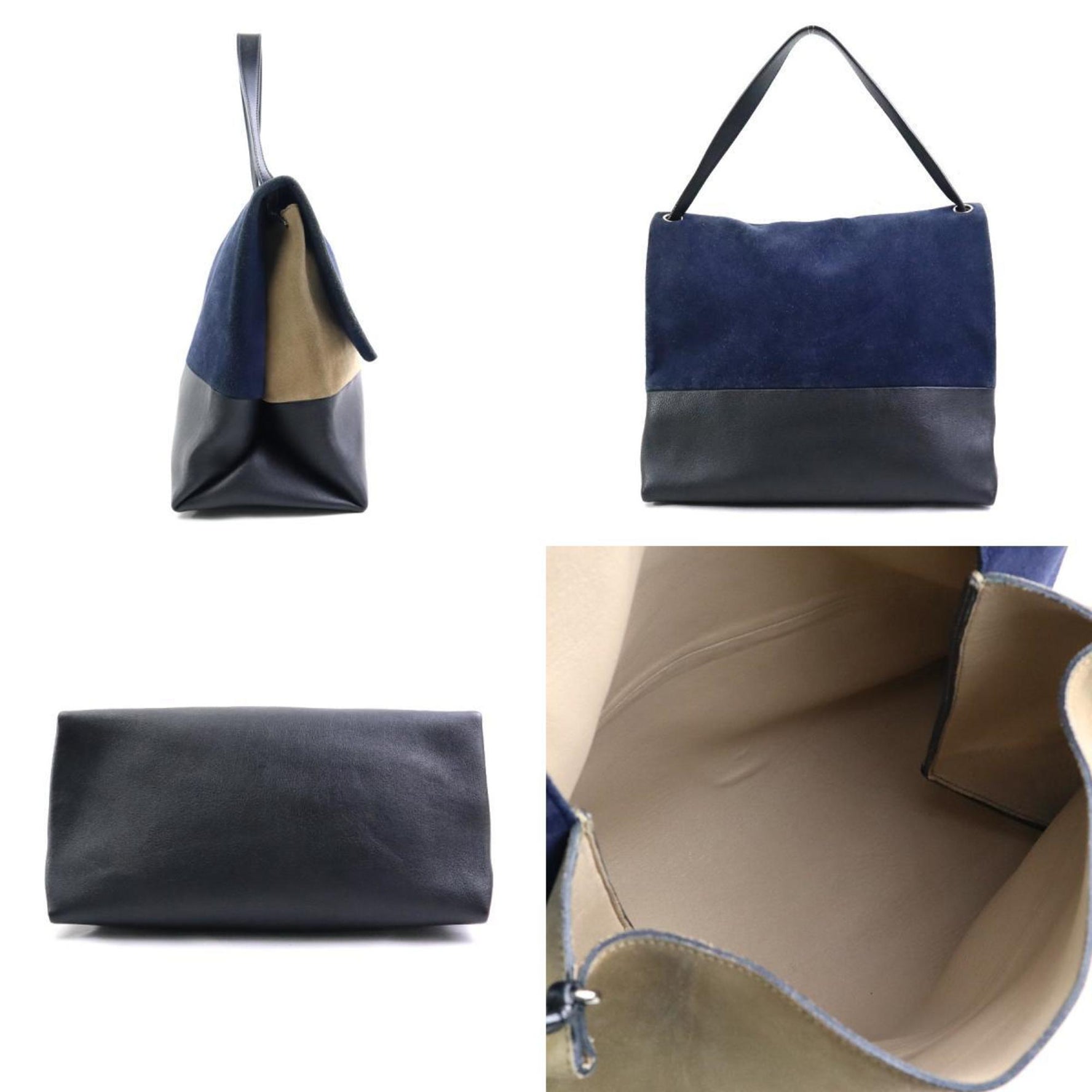 CELINE shoulder bag all soft suede leather navy black beige