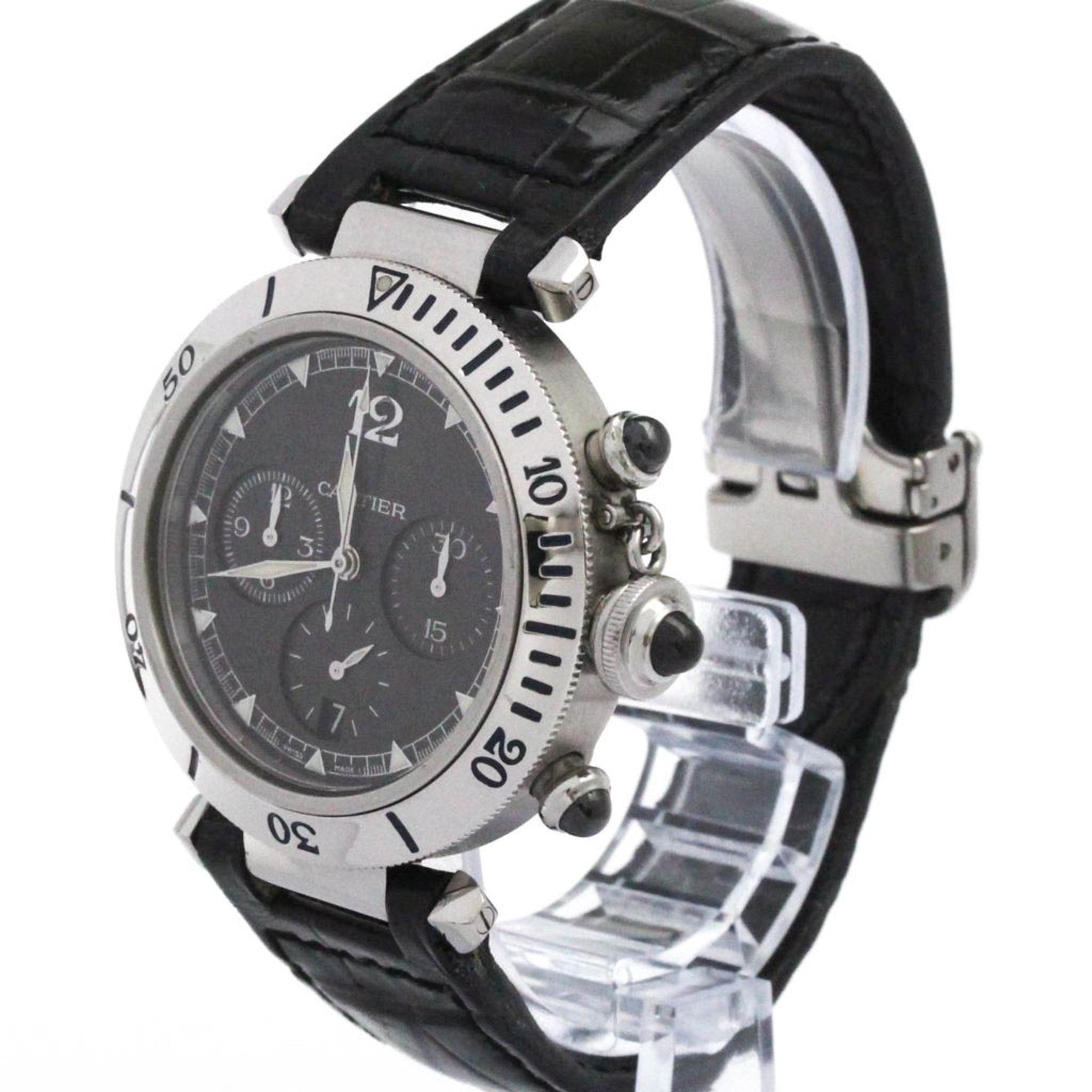 CARTIER Pasha Chronograph Platinum Steel Watch Polished