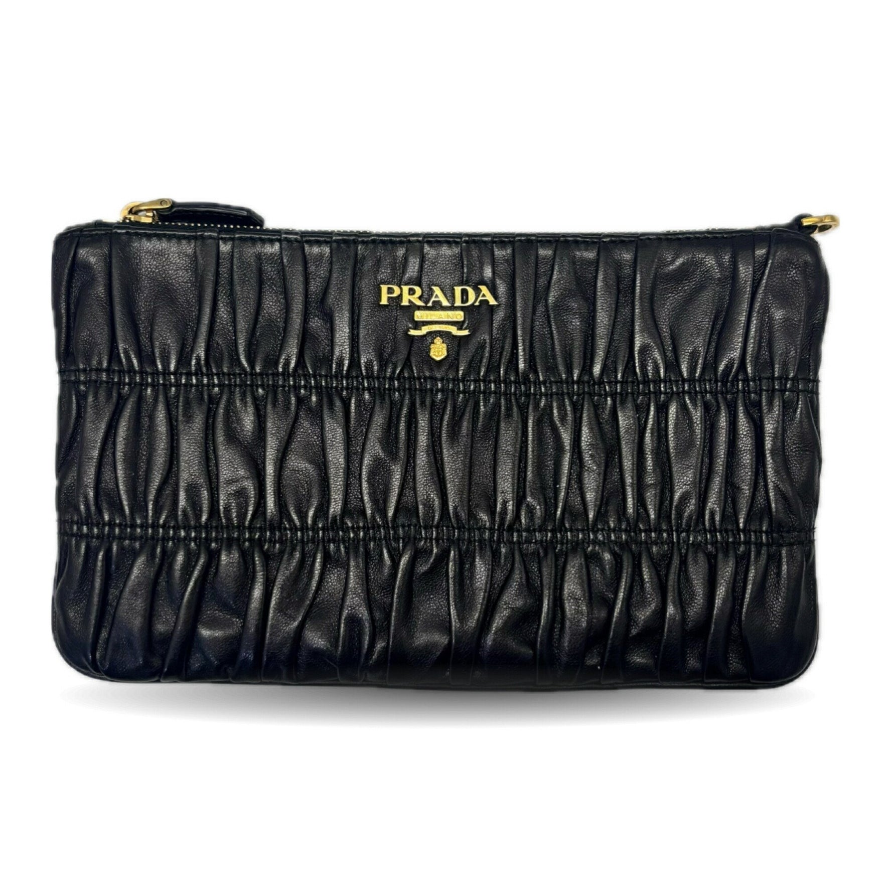 Prada Gathered Leather Flat Pouch in with Card Case