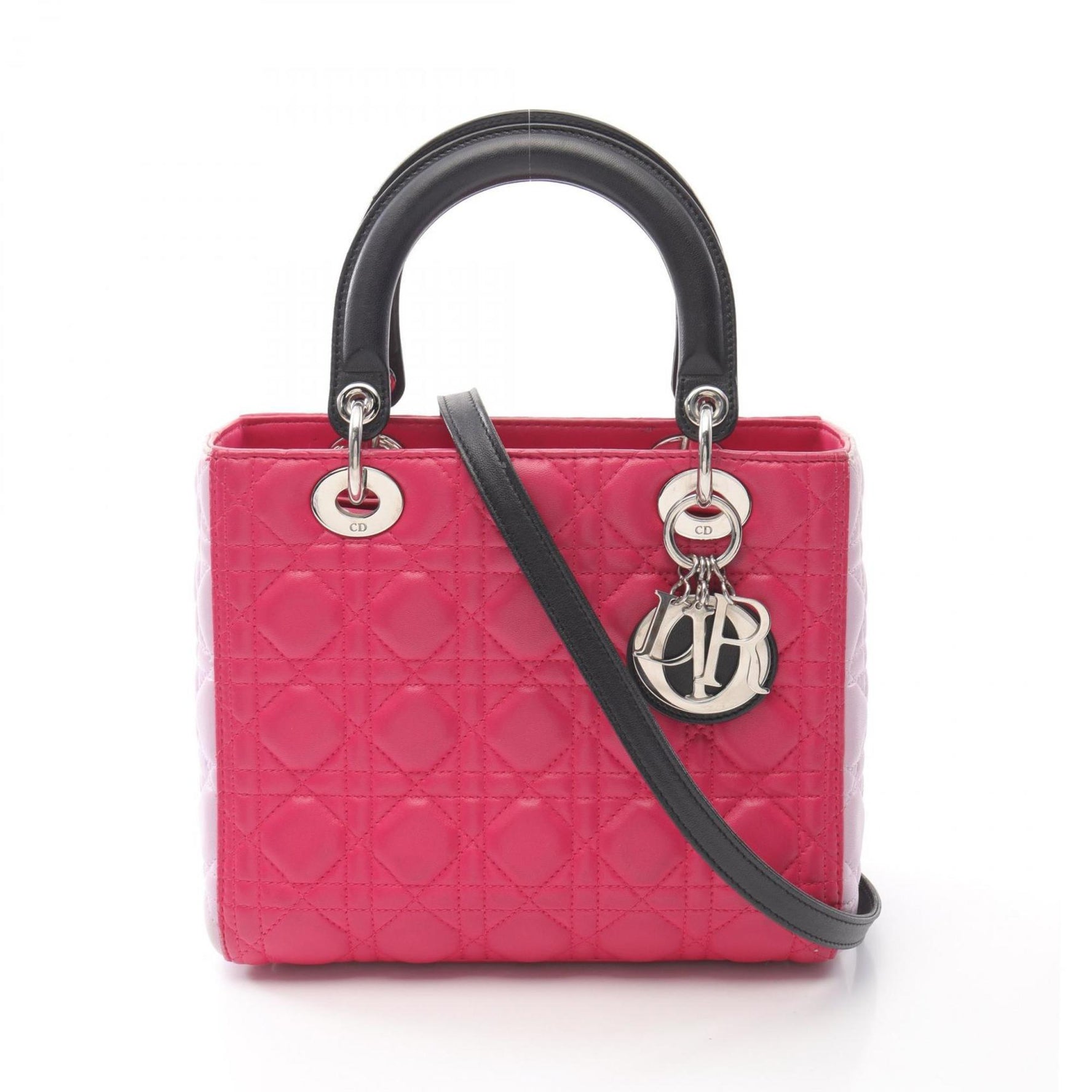 Christian Dior Dior LADY DIOR Lady Cannage Handbag Leather Pink Purple Black