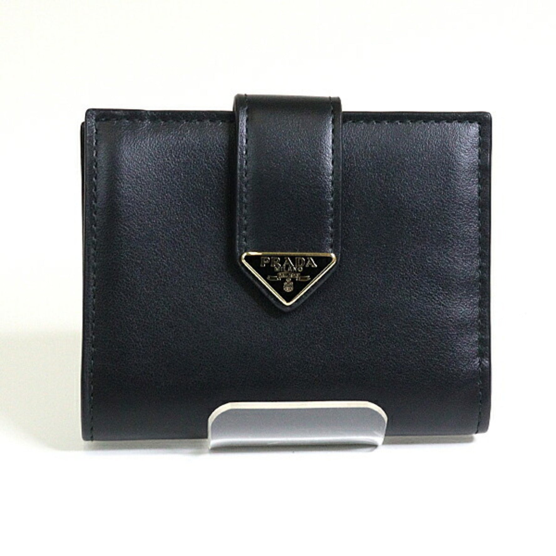 PRADA City Calf Tab Bi-fold Wallet NERO Compact Unused