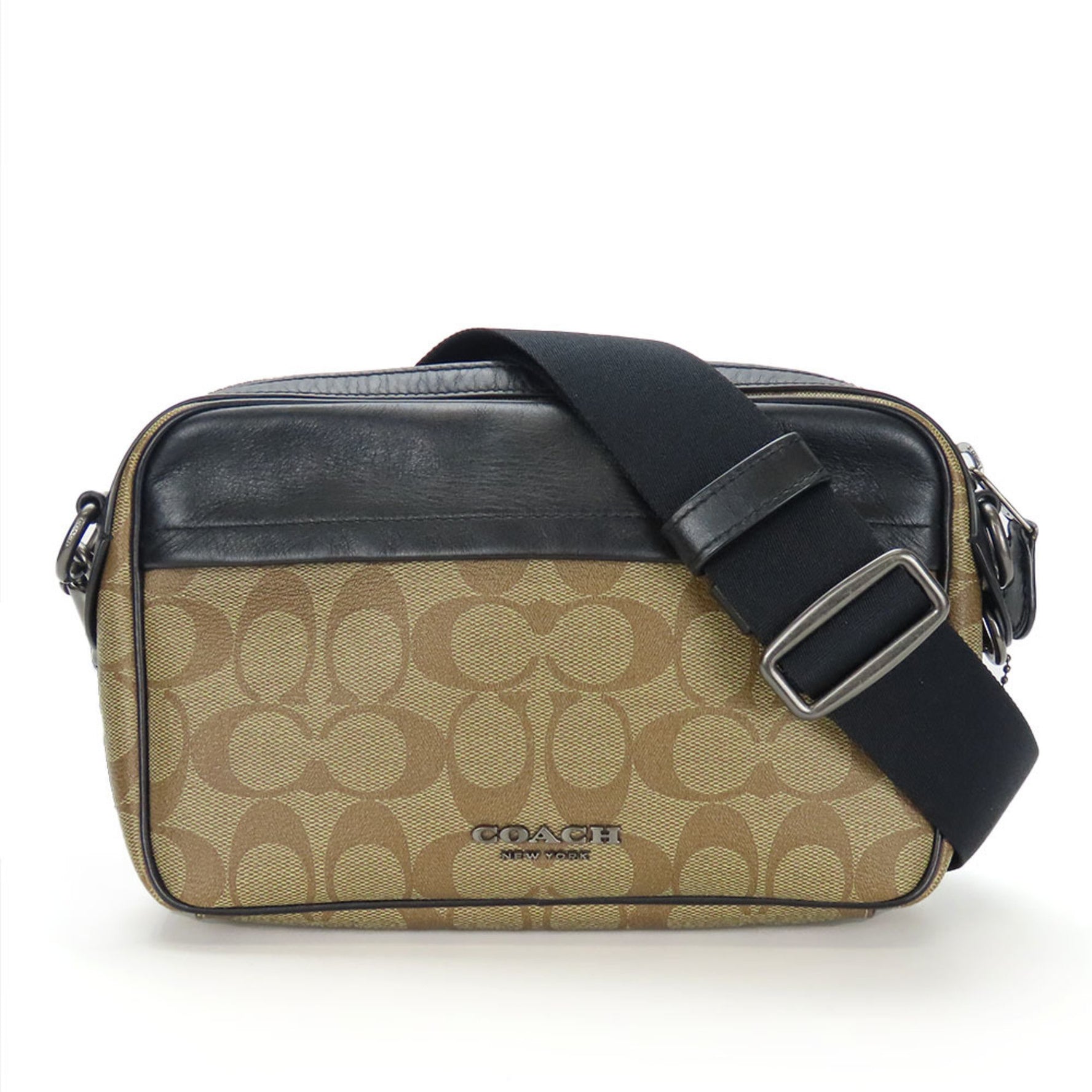Coach Shoulder Bag Signature Leather Beige Black