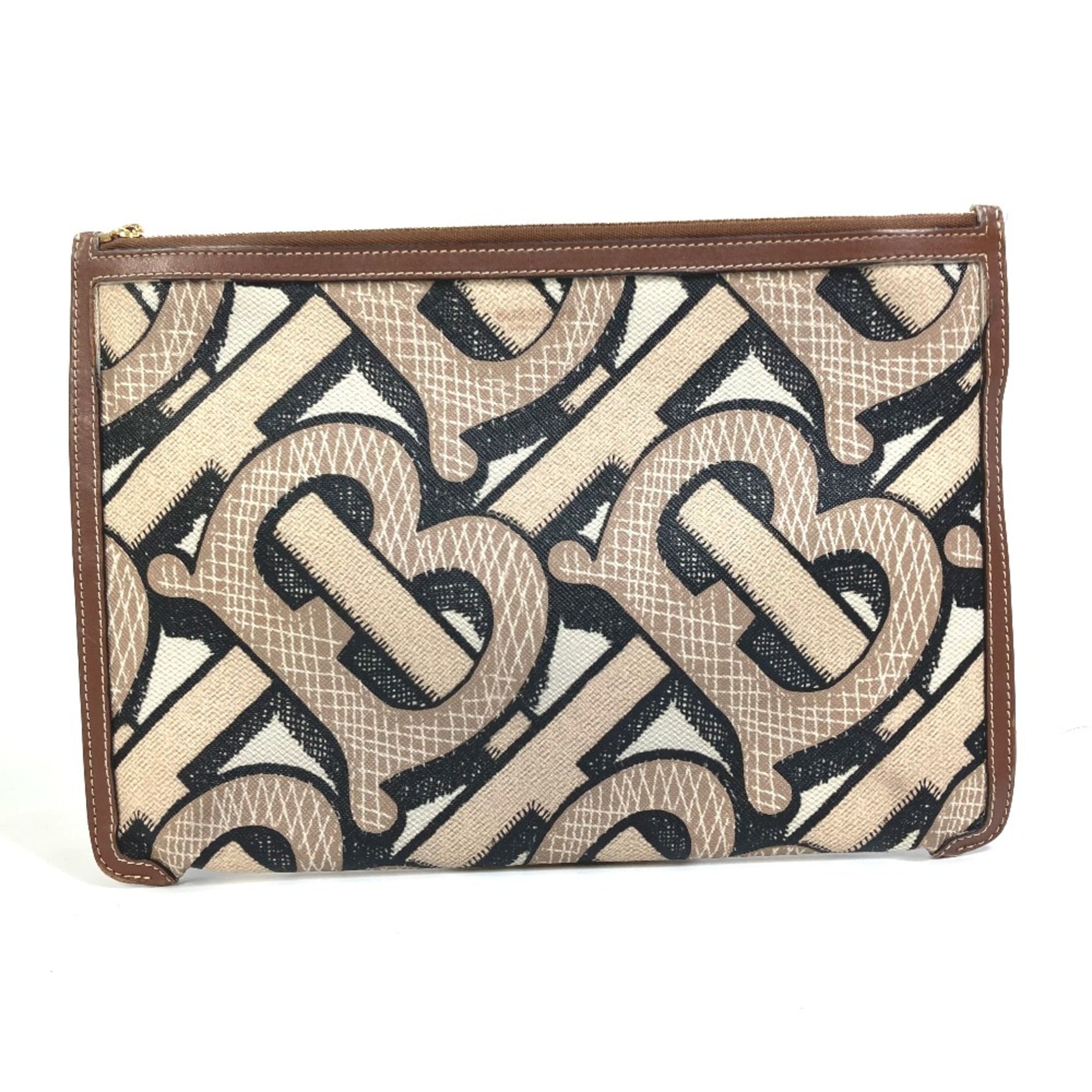 Burberry Bag TB whole pattern bag zipper zip Clutch bag