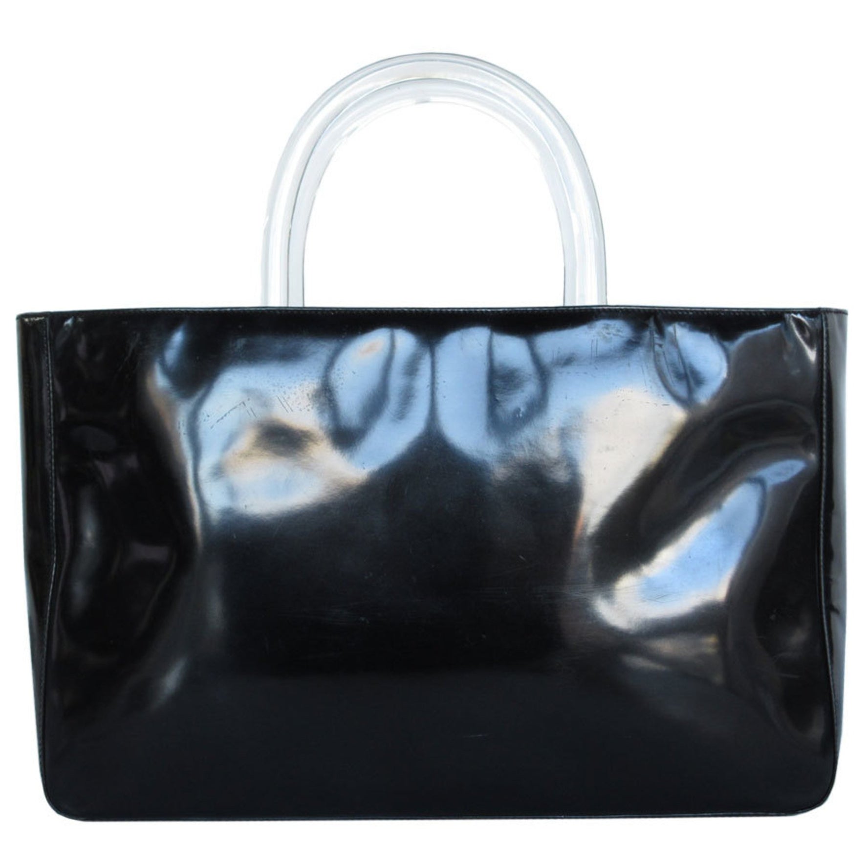 PRADA handbag leather plastic black ladies s0461a