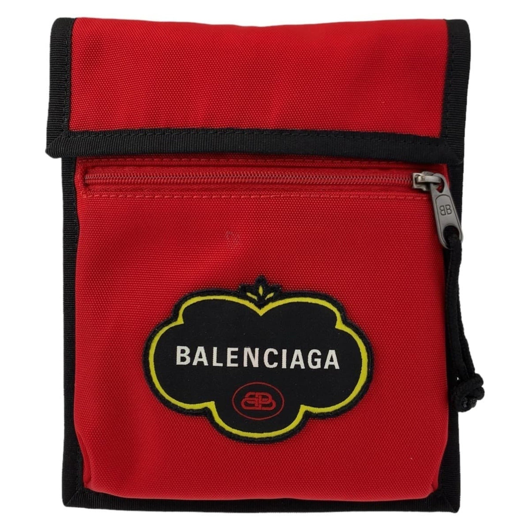 BALENCIAGA Explorer BB logo red silver hardware nylon shoulder bag pochette