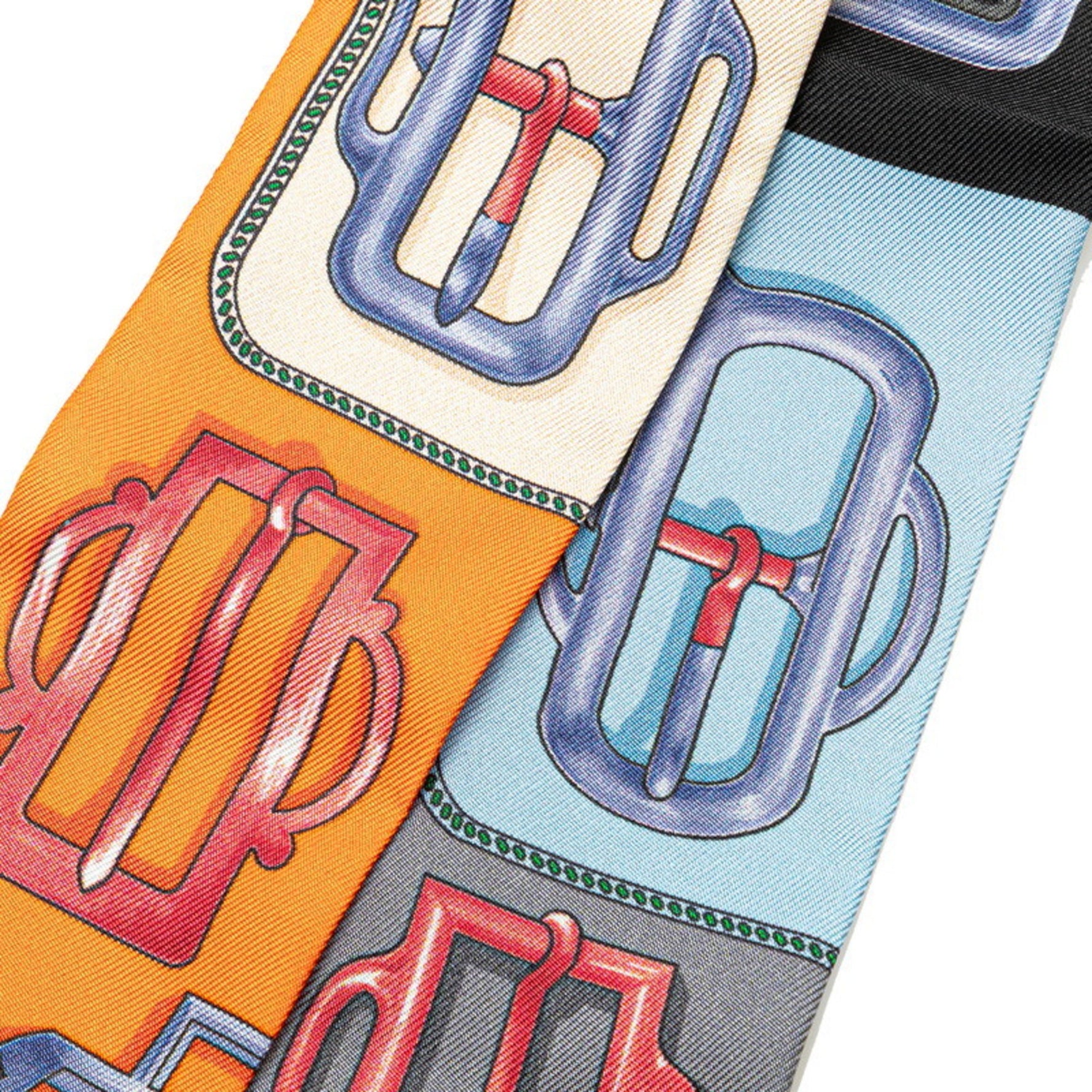 Hermes Twilly Attelage Buckle Scarf Muffler Orange Multicolor Silk