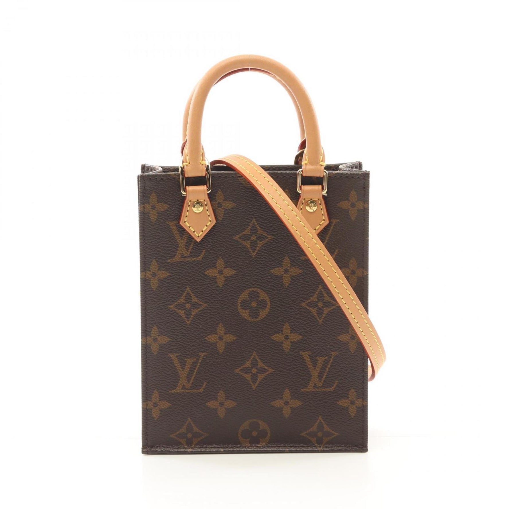 Louis Vuitton Petite Sac Plat Handbag Coated Canvas Leather Monogram