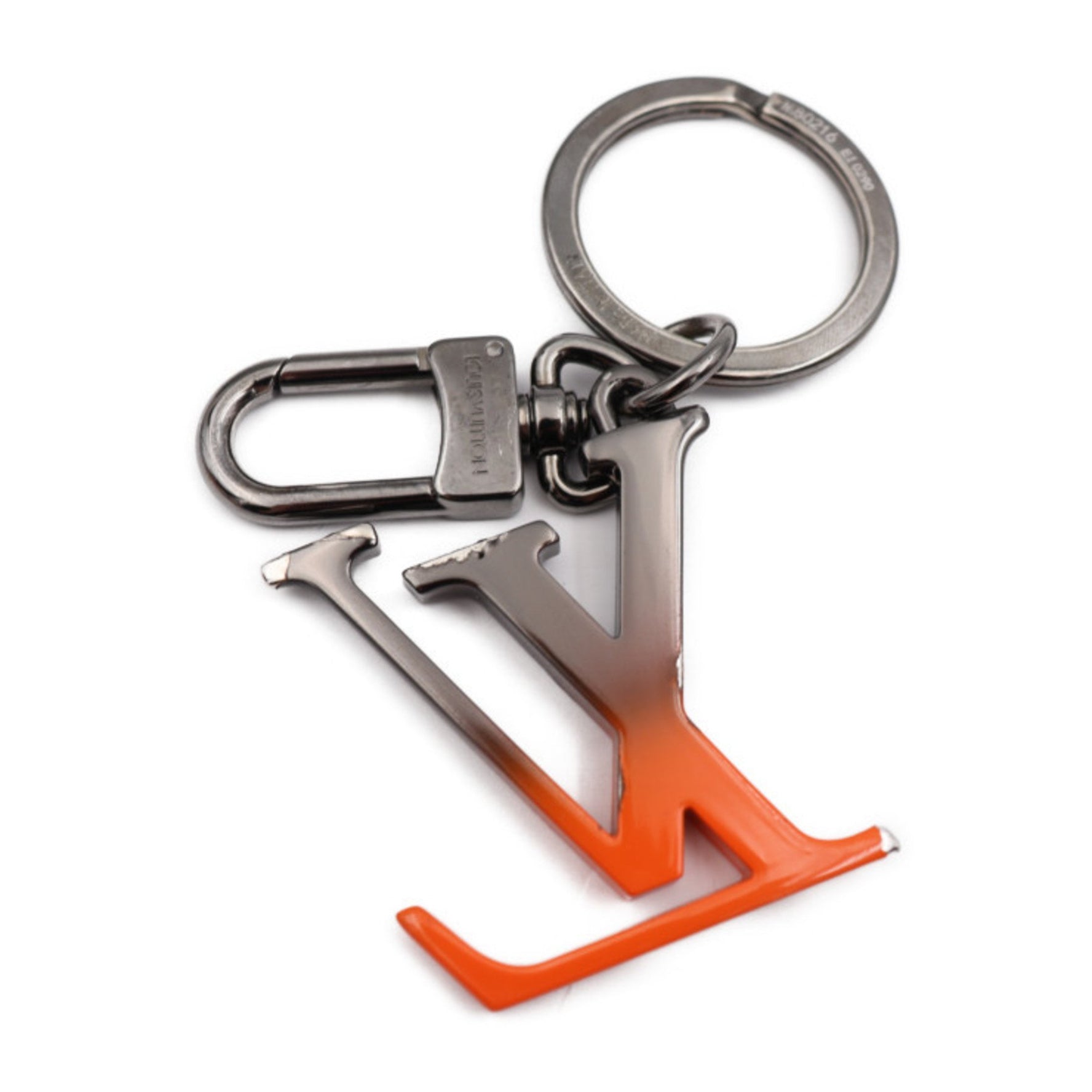 Louis Vuitton Portocle LV Spray Keychain Metal Gunmetal Orange Keyring Bag Charm Vuitton