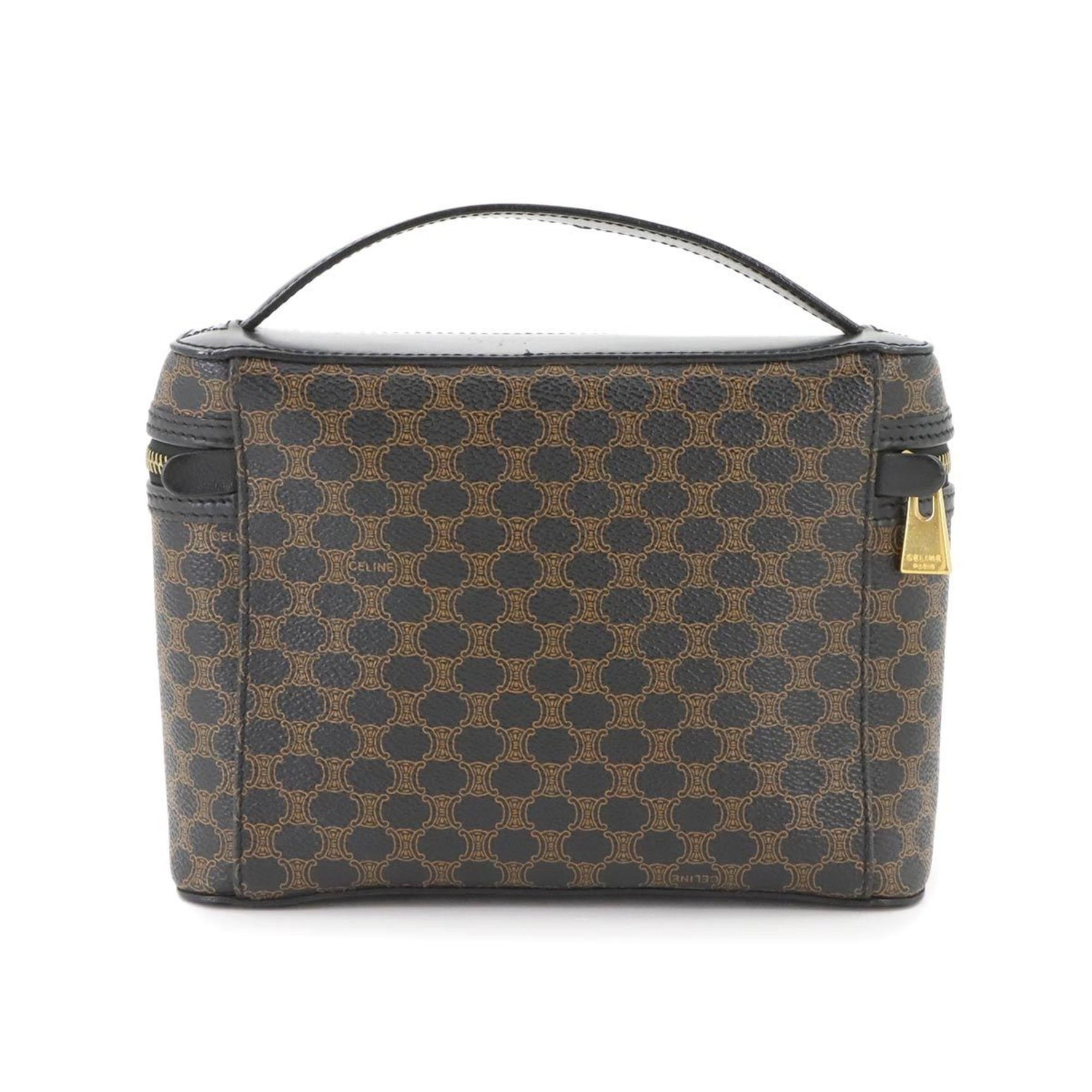 CELINE Macadam Vanity Handbag Leather PVC Black Brown Gold Hardware Bag