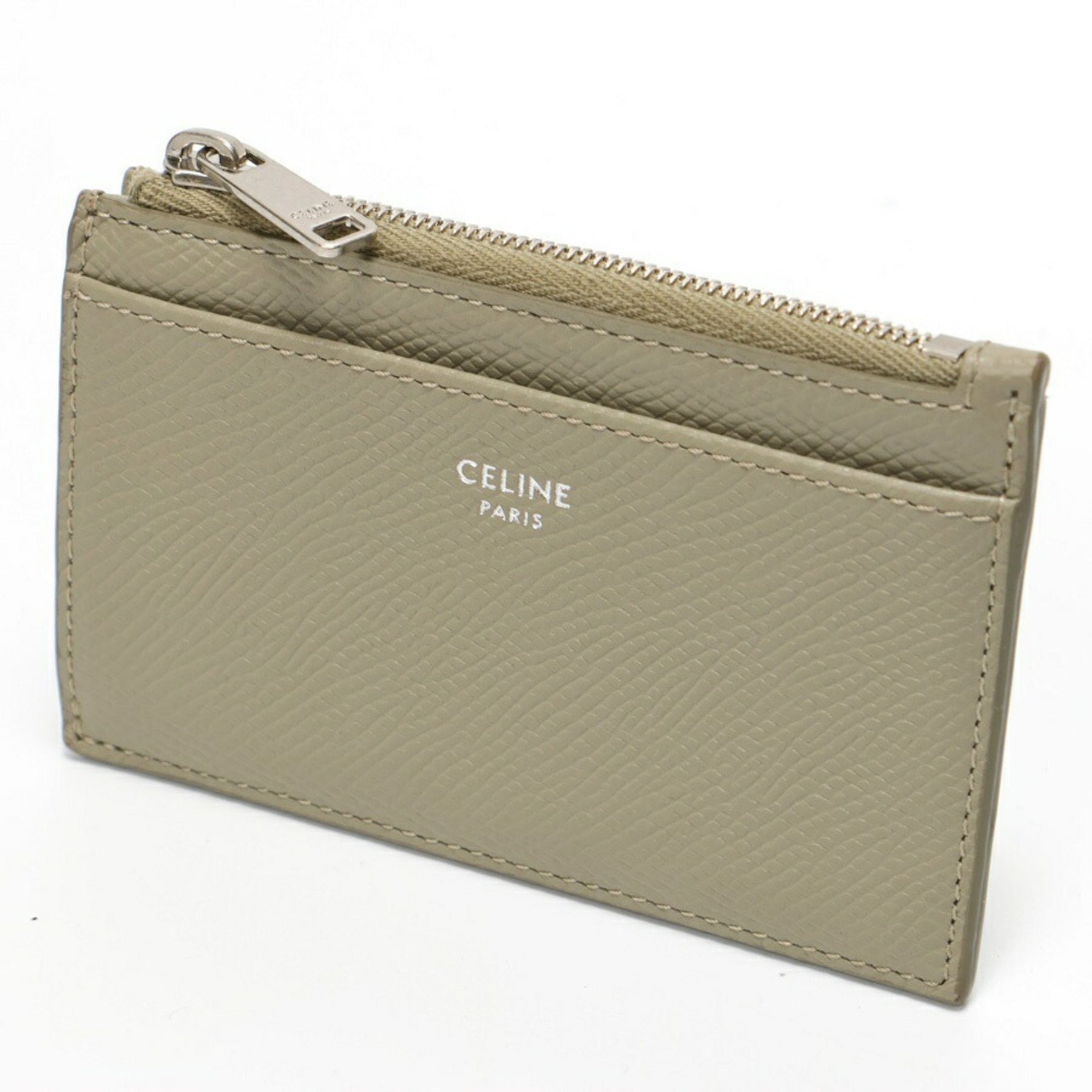 CELINE Zip Card Holder Coin Case Grained Calfskin