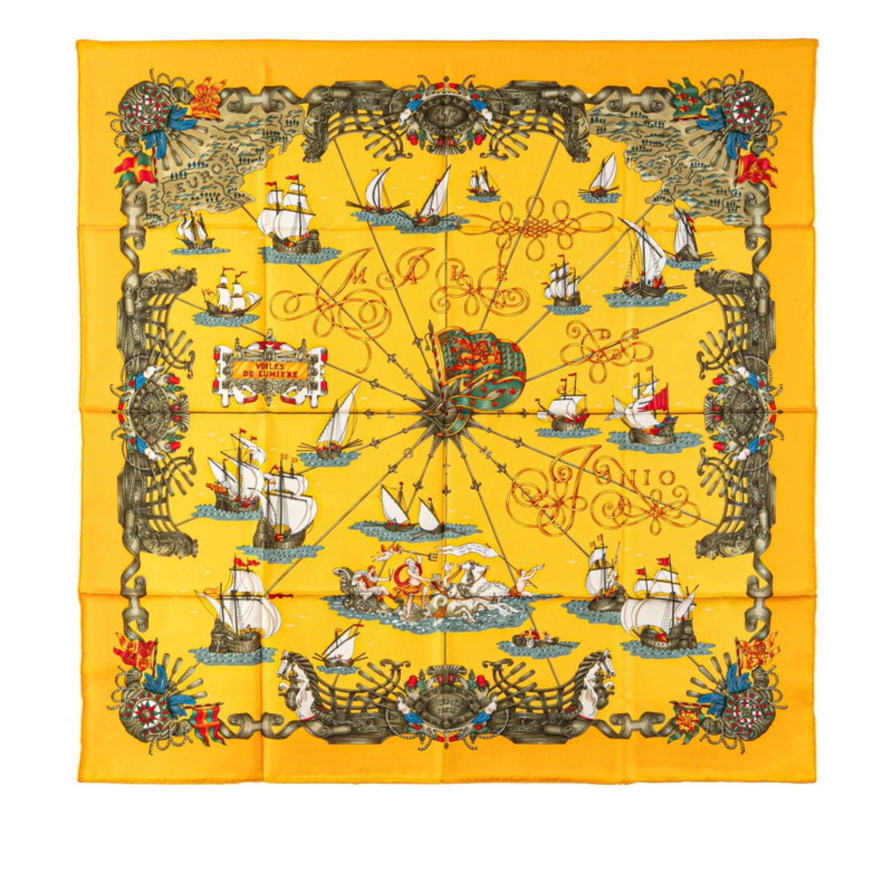 Hermes Hermès Carré 90 "Voiles de Lumière" Scarf, Yellow Multicolor Silk