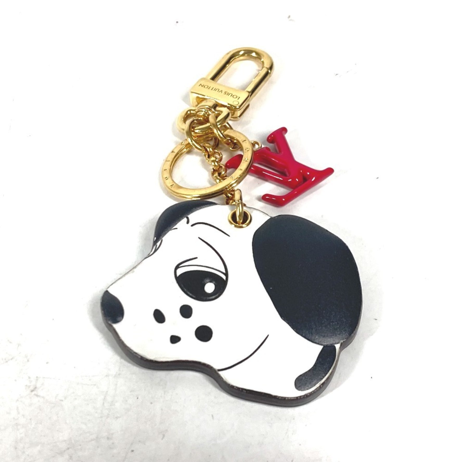 Louis Vuitton Dog Dalmatian Keychain Animogram Bag Charm Leather Men's White