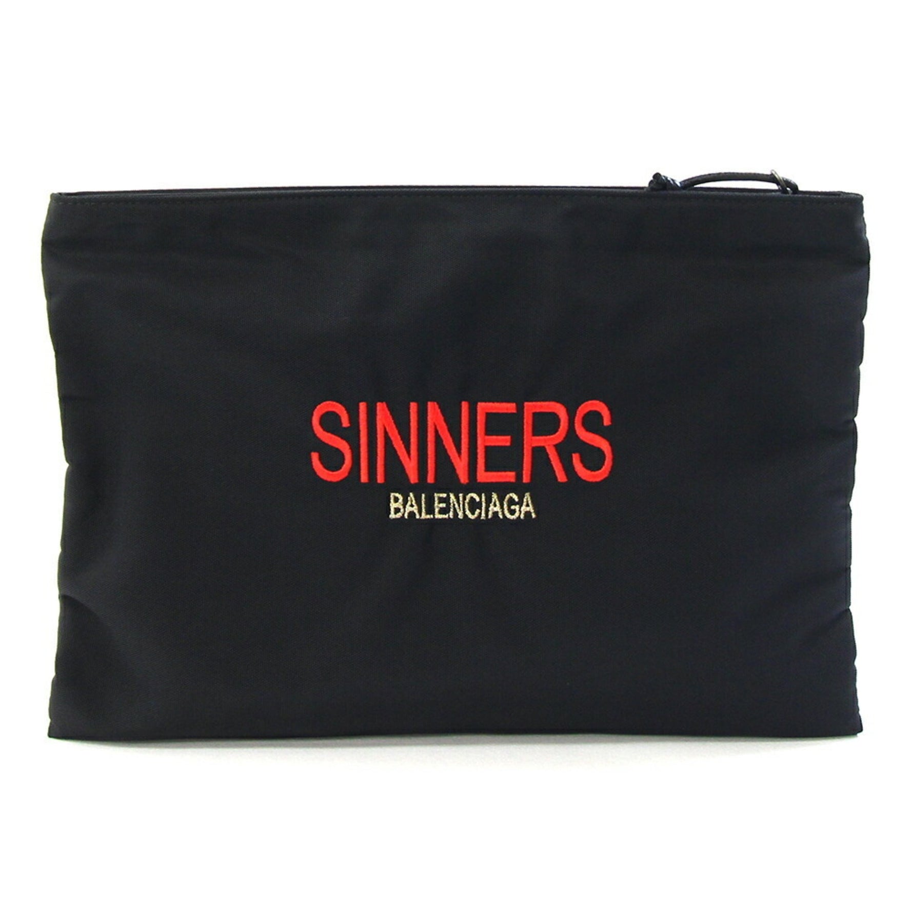 Balenciaga Clutch Bag Nylon Canvas Leather Pouch Embroidered Men's