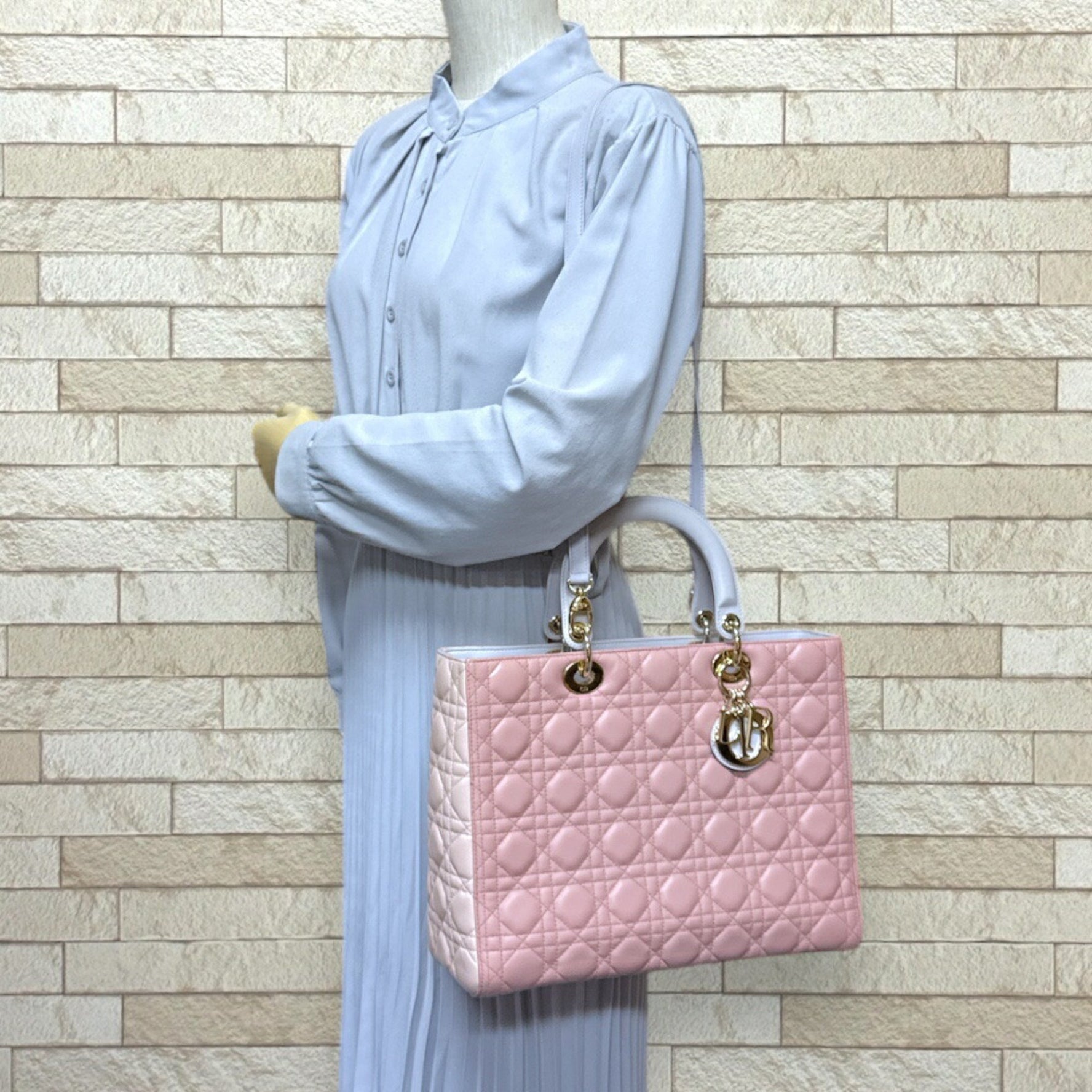 Christian Dior Dior Lady Large Cannage Shoulder Bag Leather Pink