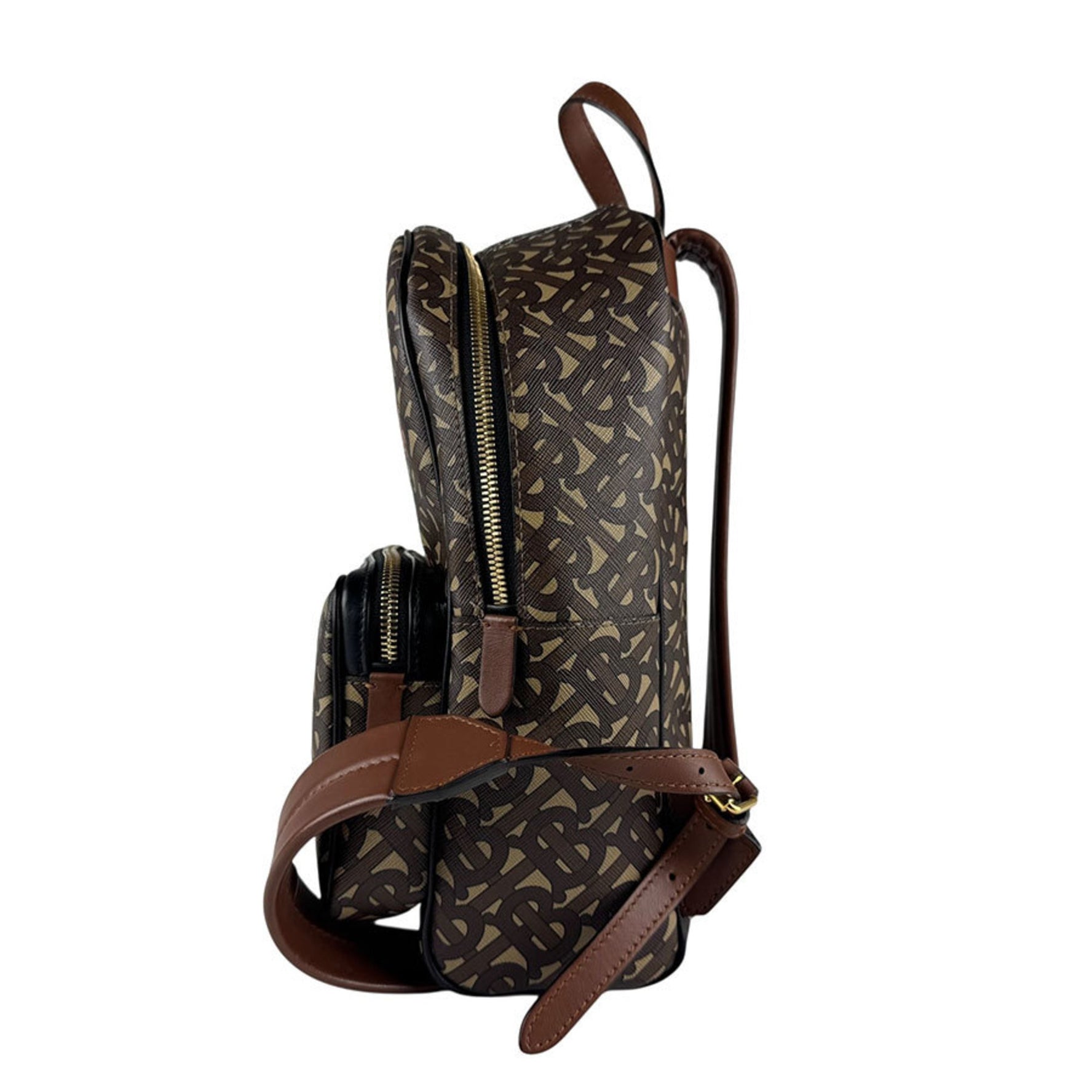 Burberry Leather Backpack in Brown, White, Black, and Gold