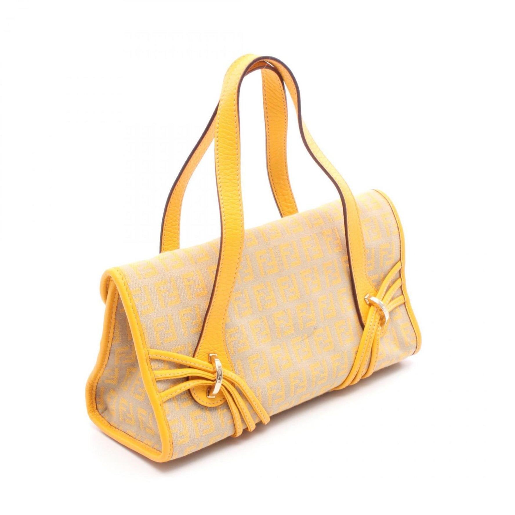 Fendi Zucchino Handbag, Canvas and Leather, Yellow/Beige
