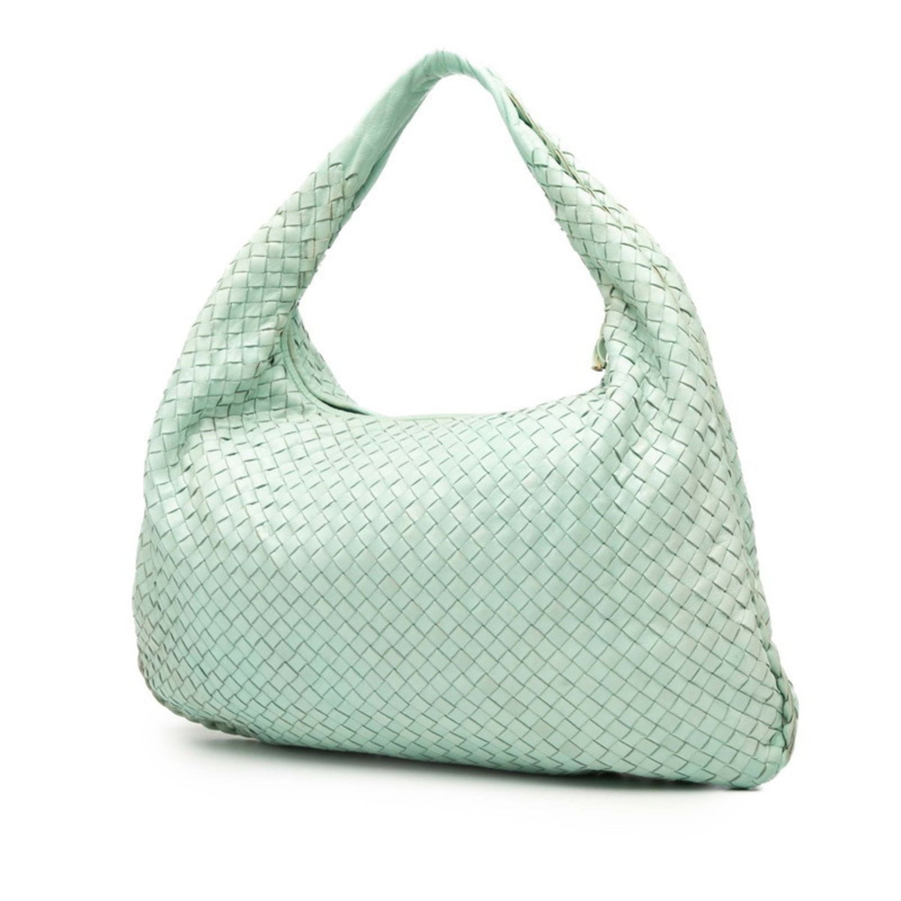 Bottega Veneta Intrecciato Handbag, One-Shoulder Bag, Light Blue Leather