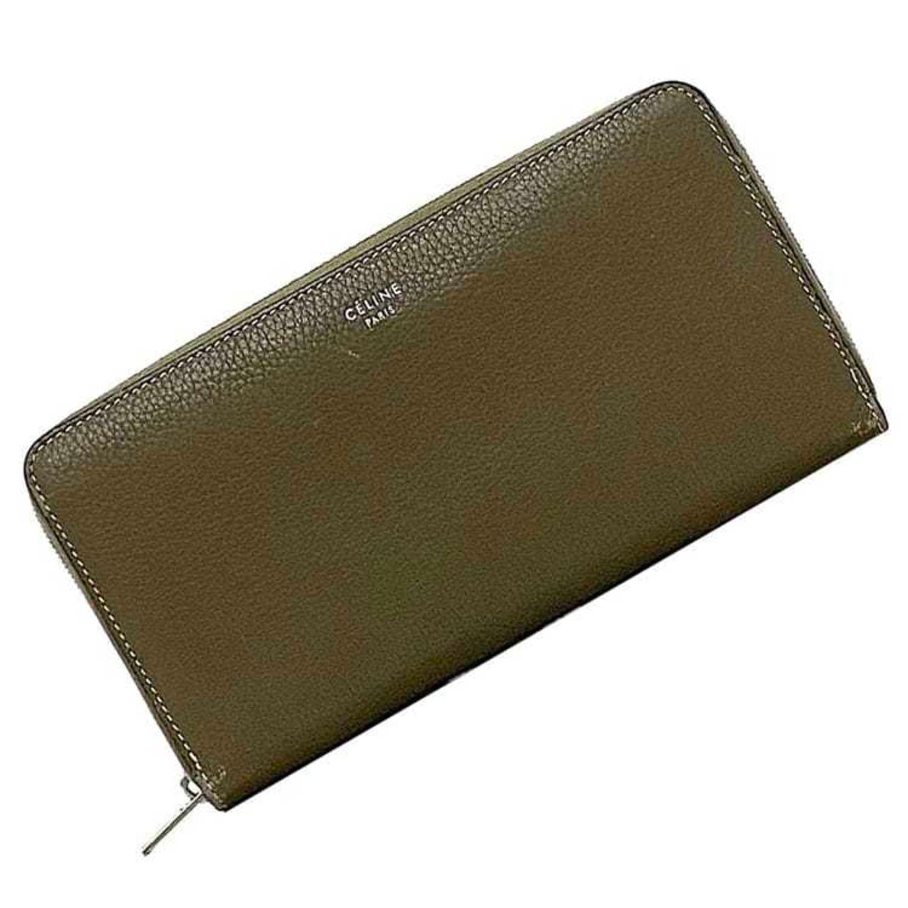Celine Round Long Wallet Large Zipped Greige Leather Accessories