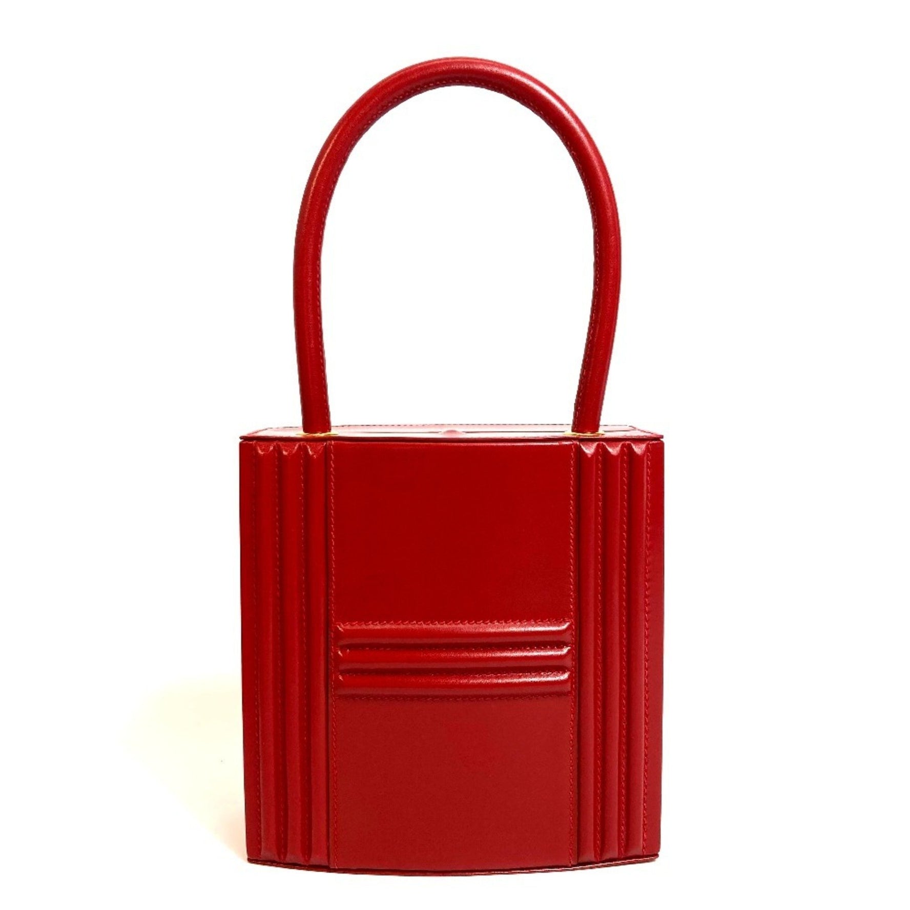 HERMES Cadena Kelly Handbag in Box Calf Leather, Rouge vif Red