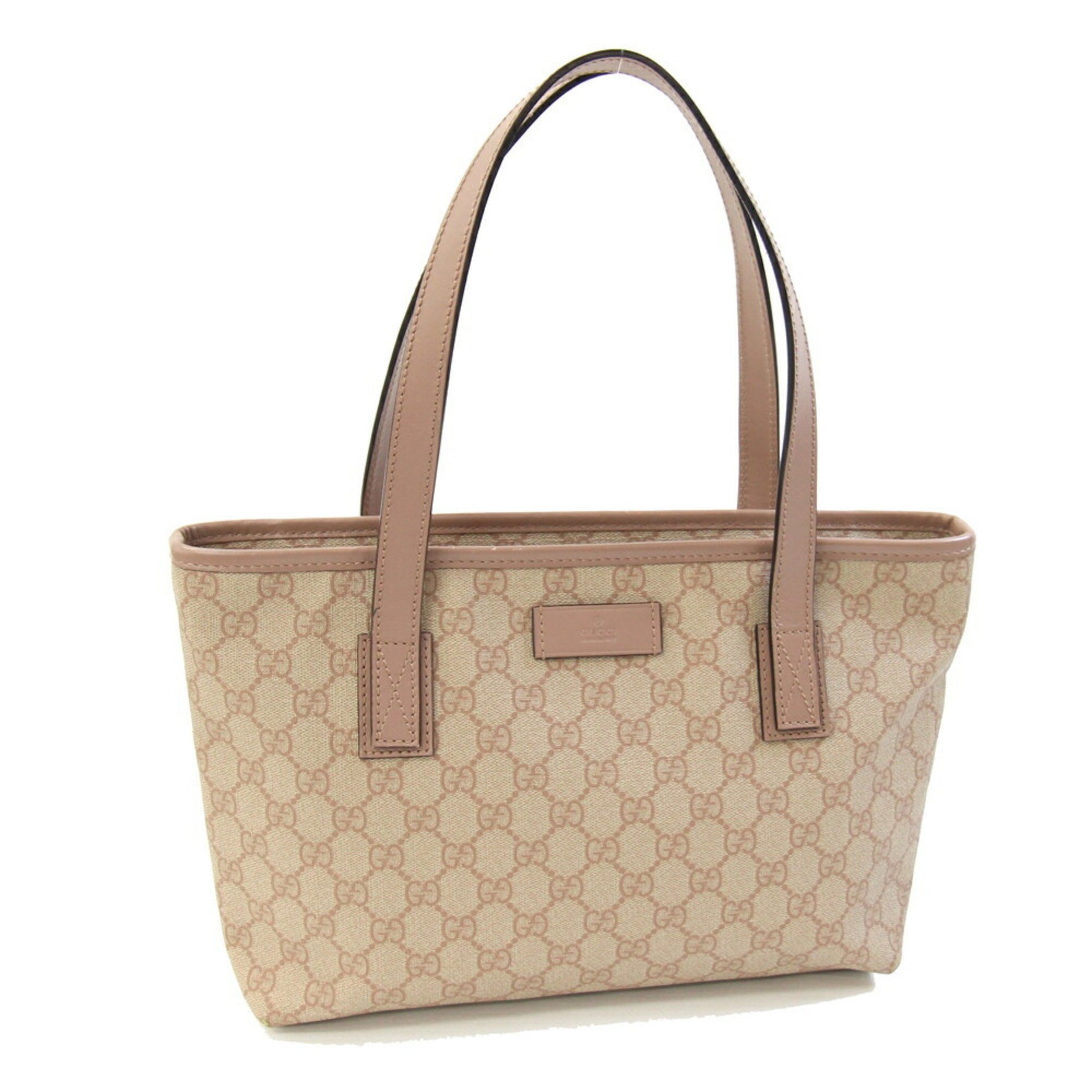 Gucci GG Supreme Tote Bag Beige Pink PVC Leather Mini Plus
