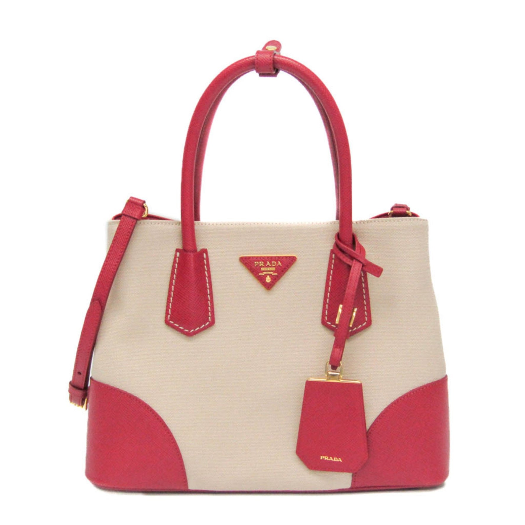 Prada Leather,Canvas Handbag,Shoulder Bag Beige,Fuoco