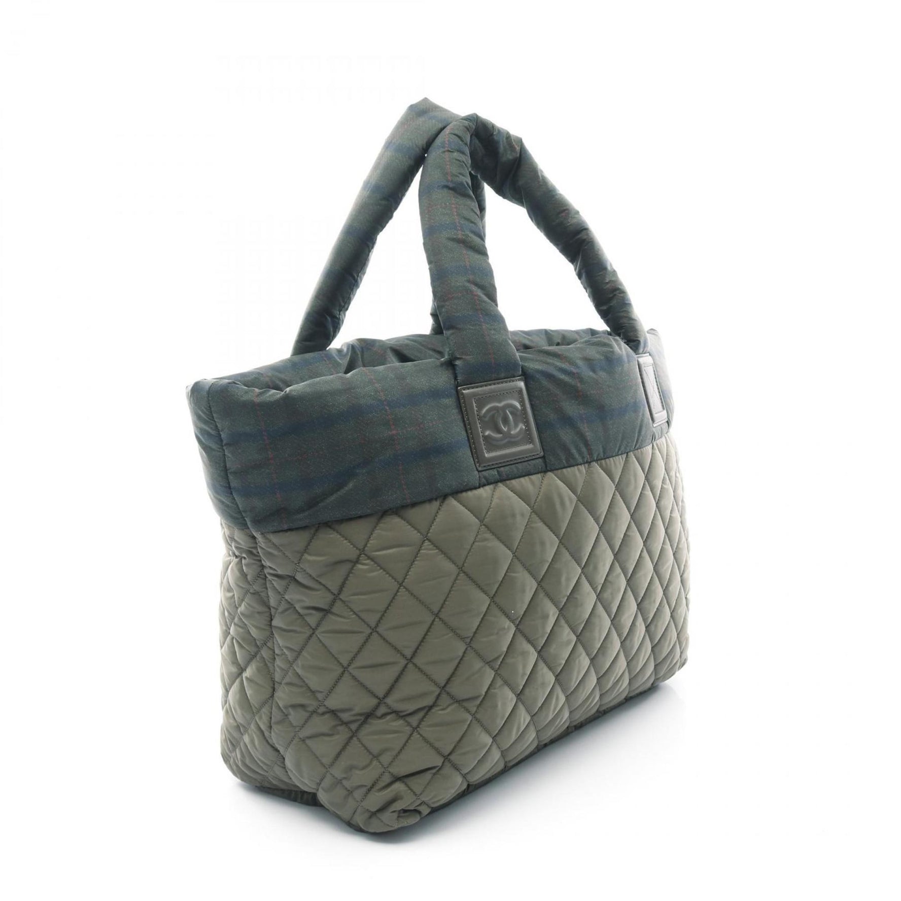 CHANEL Coco Cocoon MM Tote Bag, Nylon and Leather, Khaki, Multicolor