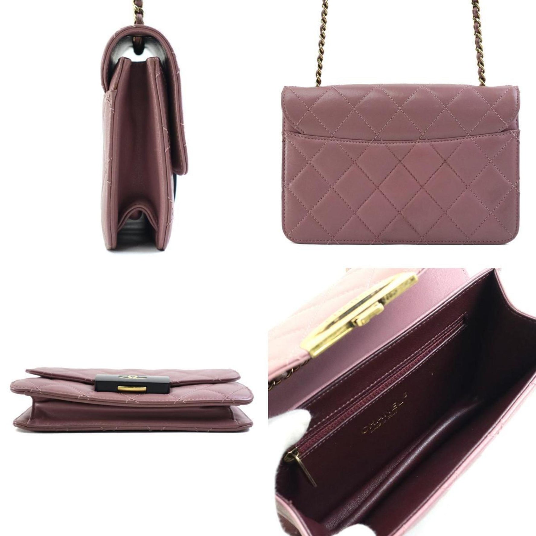 CHANEL Shoulder Bag Matelasse Leather Dark Gold