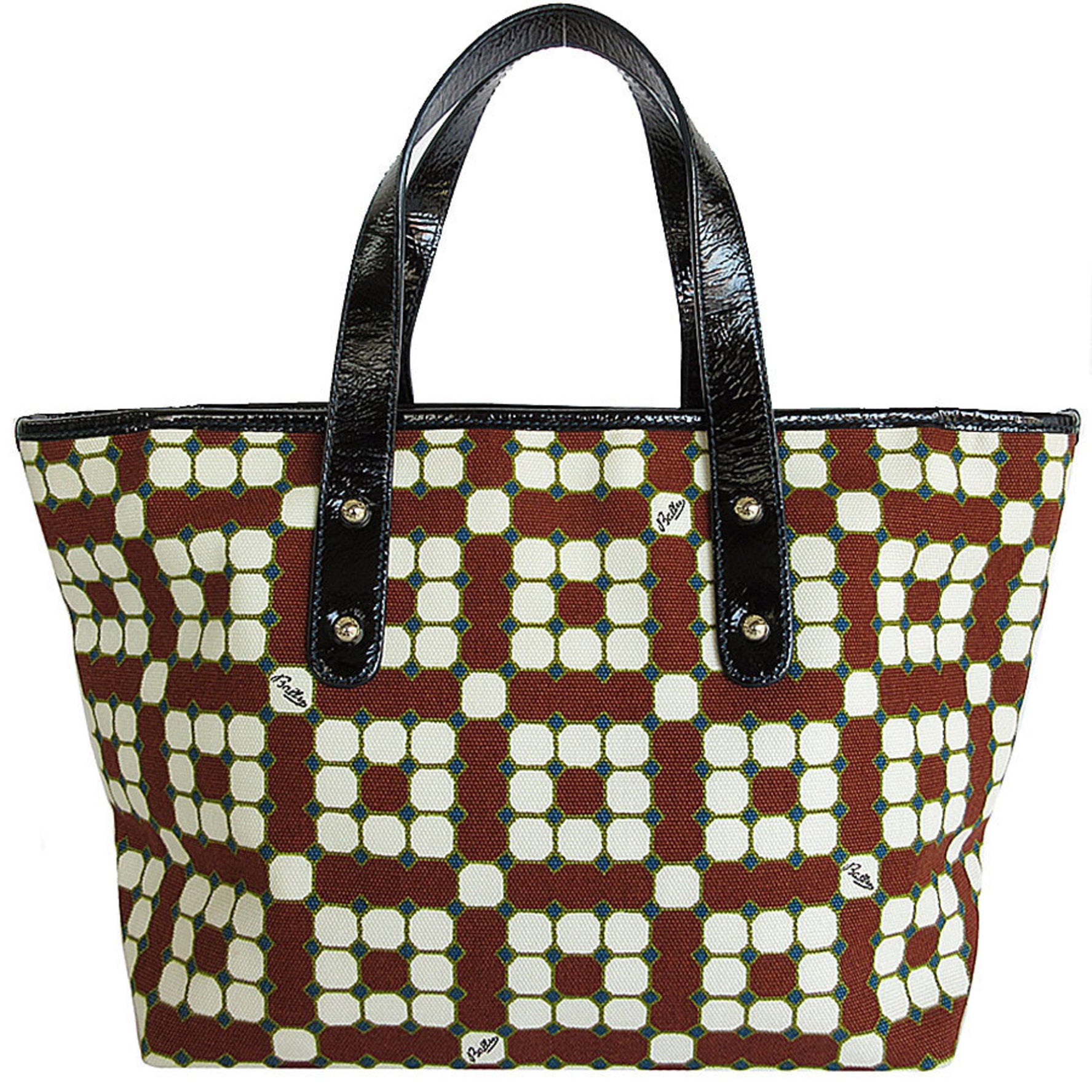 BALLY handbag tote bag canvas patent leather brown off-white black ladies