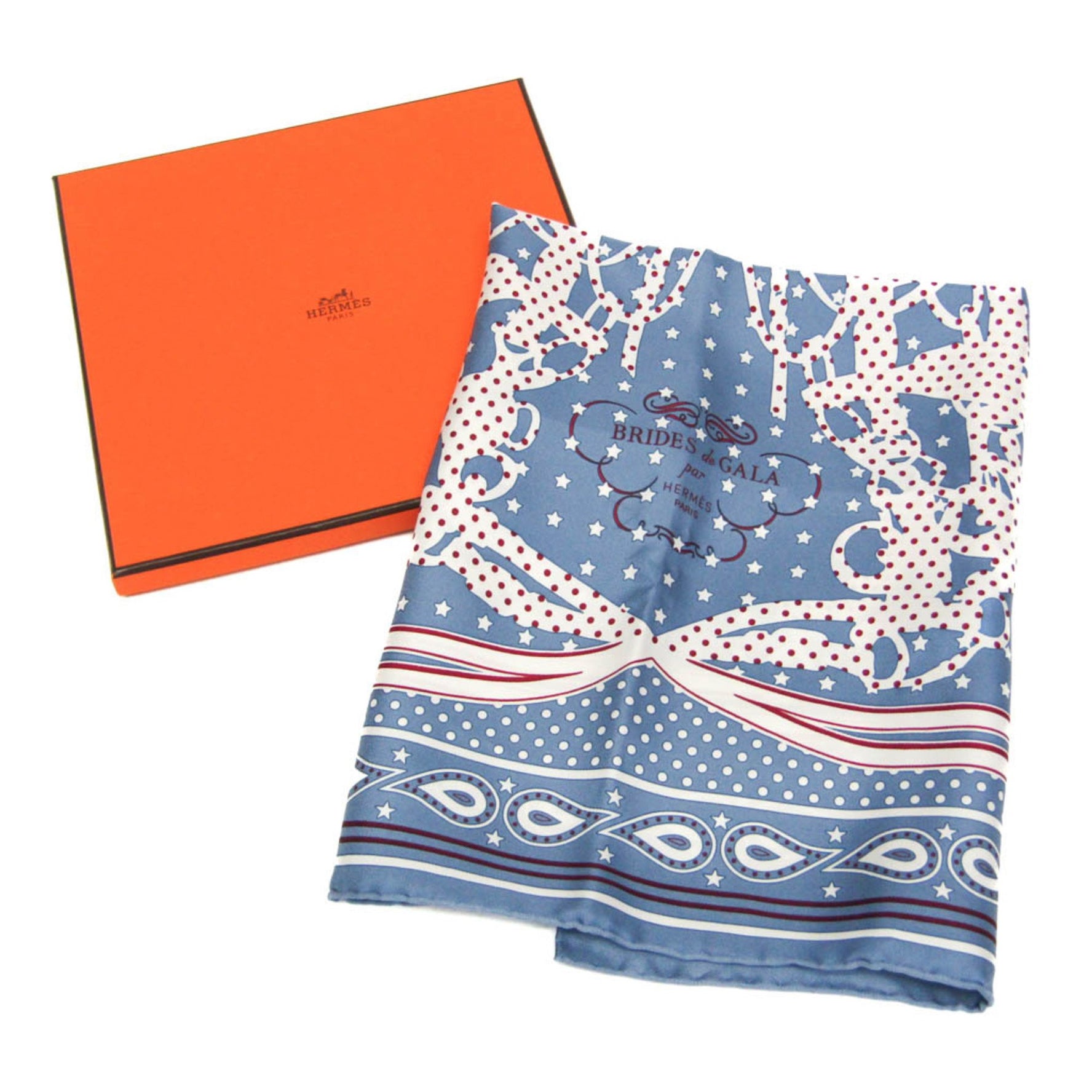 Hermes Carres 55 BRIDES DE GALA Silk Bandana Light Blue,Red Color,White