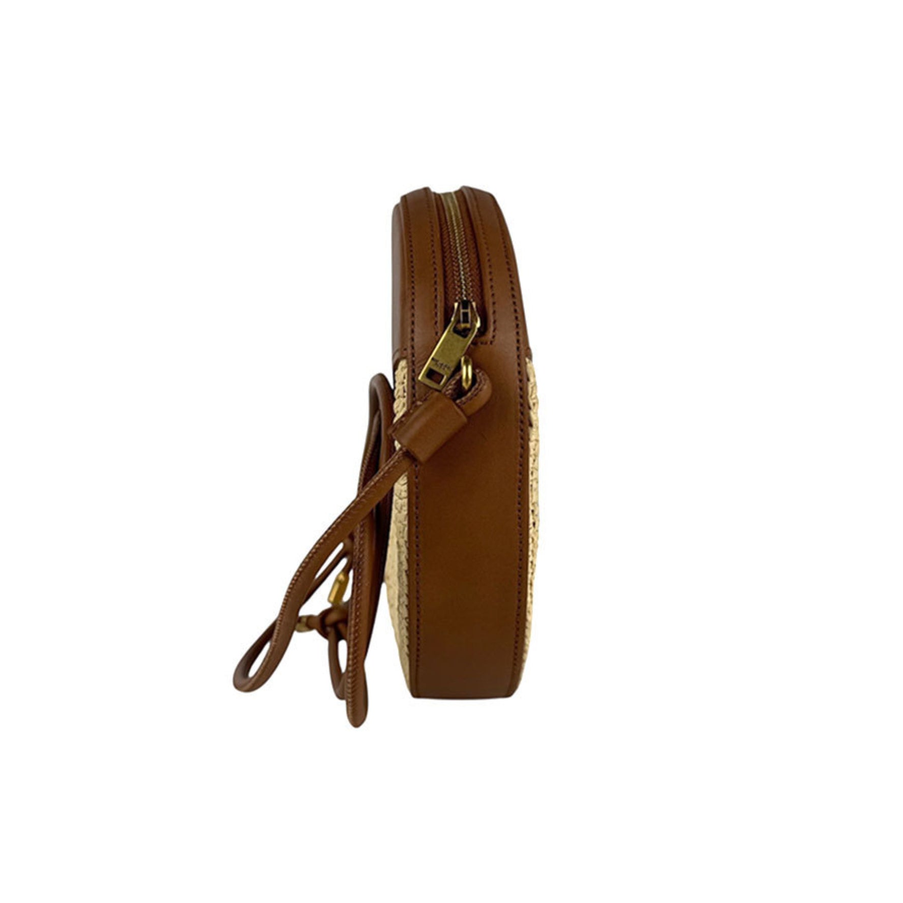 Saint Laurent Round Camera Shoulder Bag in Raffia and Leather, Natural