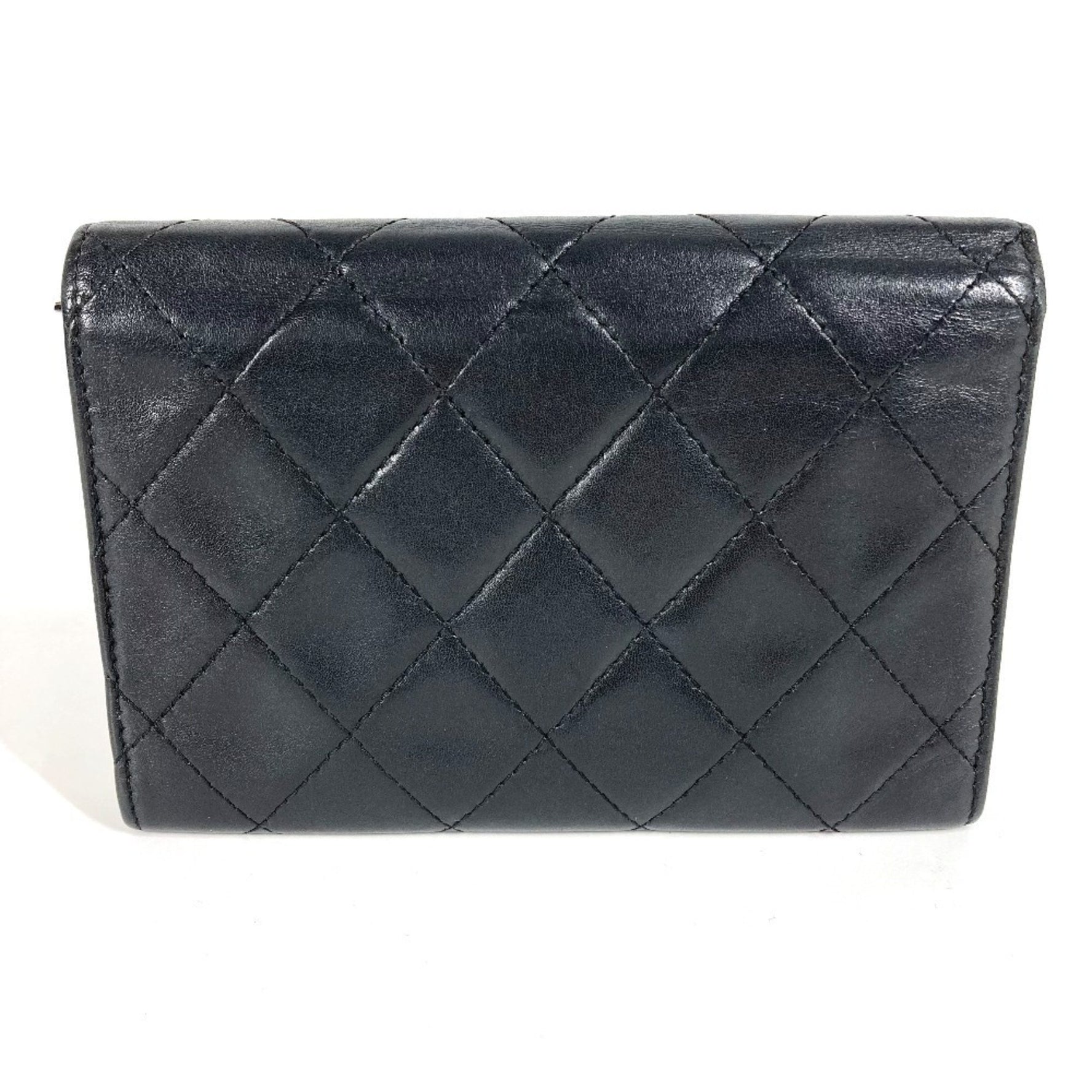 CHANEL Cambon CC Coco Mark Logo Compact Wallet, Leather, Black