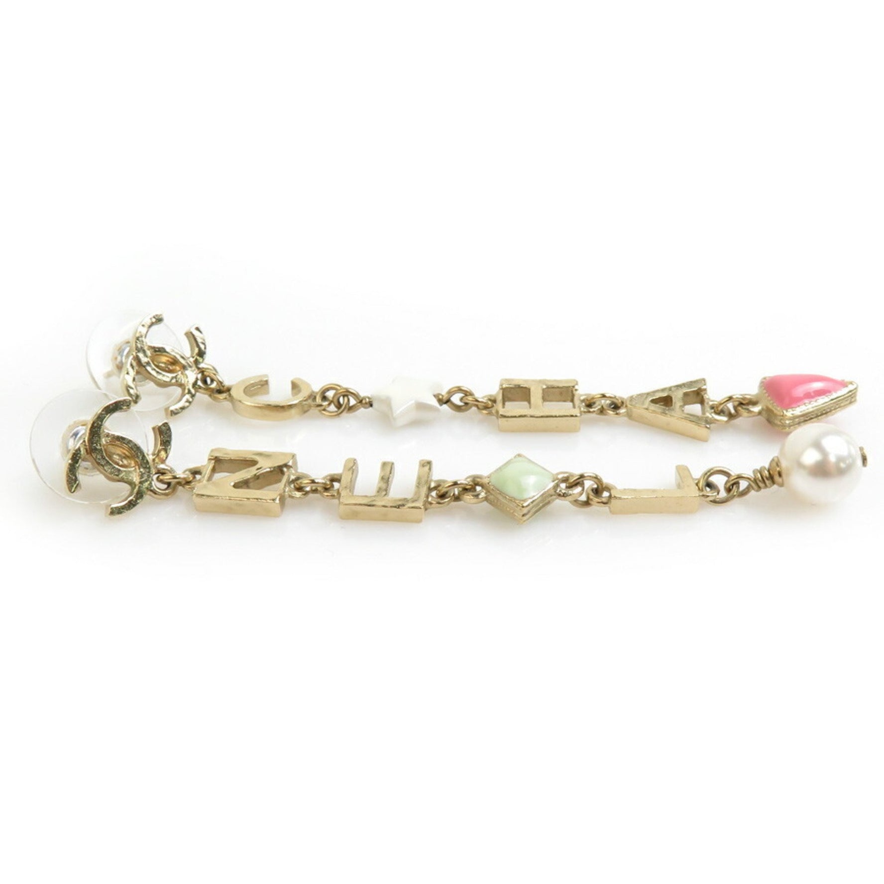 CHANEL Earrings Coco Mark Metal Faux Pearl Gold White
