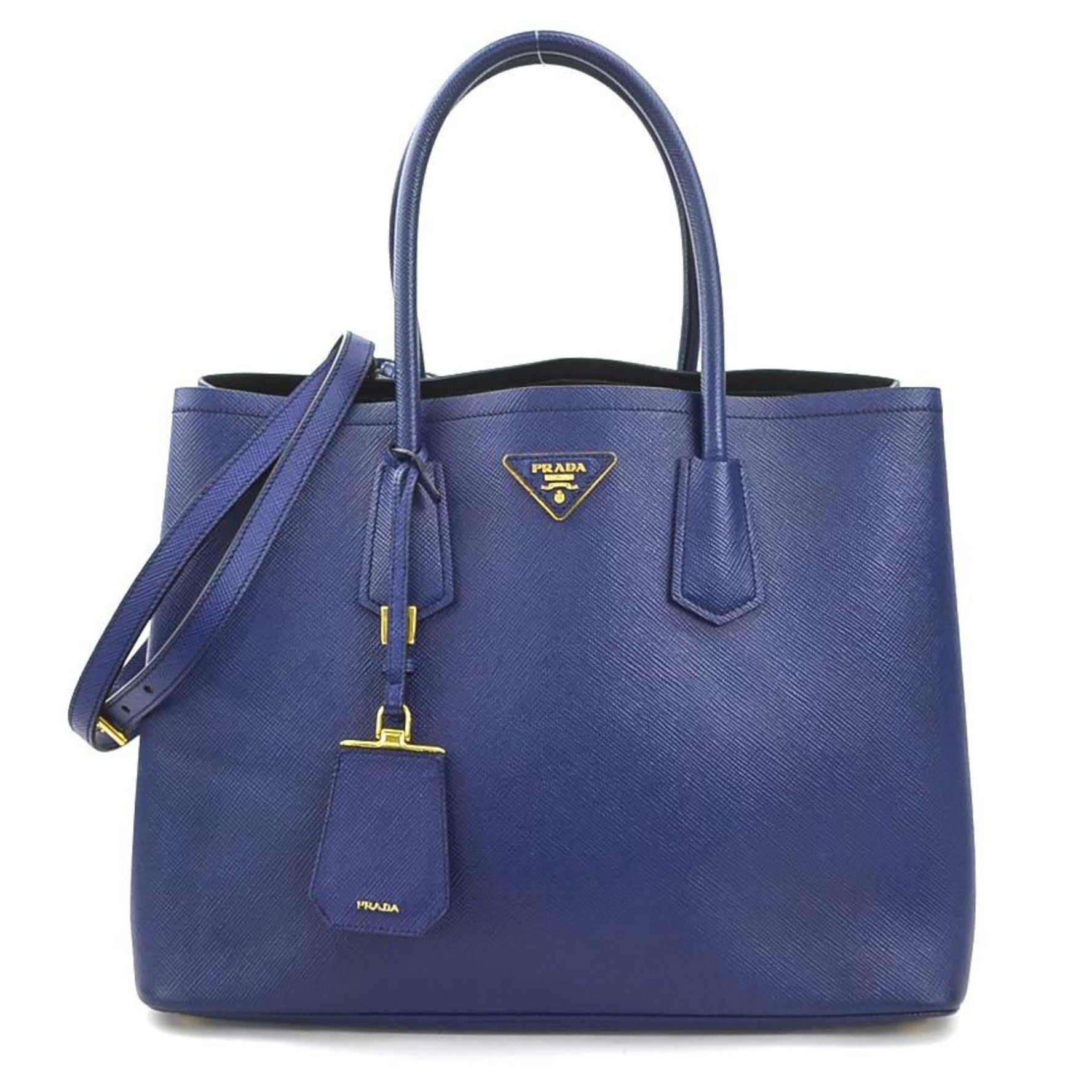 PRADA handbag leather blue ladies r10346a