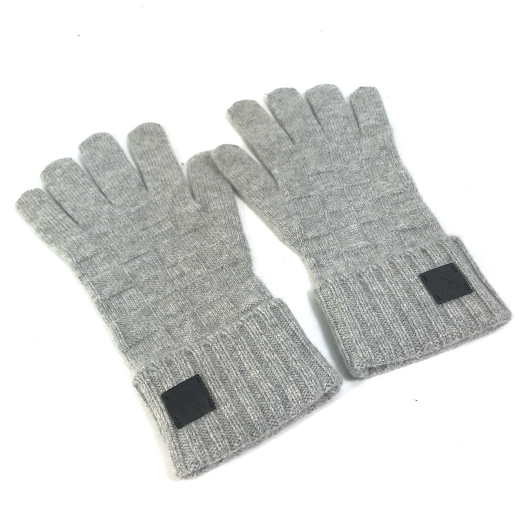 Louis Vuitton Damier Leather Patch Gon Helsinki Gloves ada Cashmere Grey