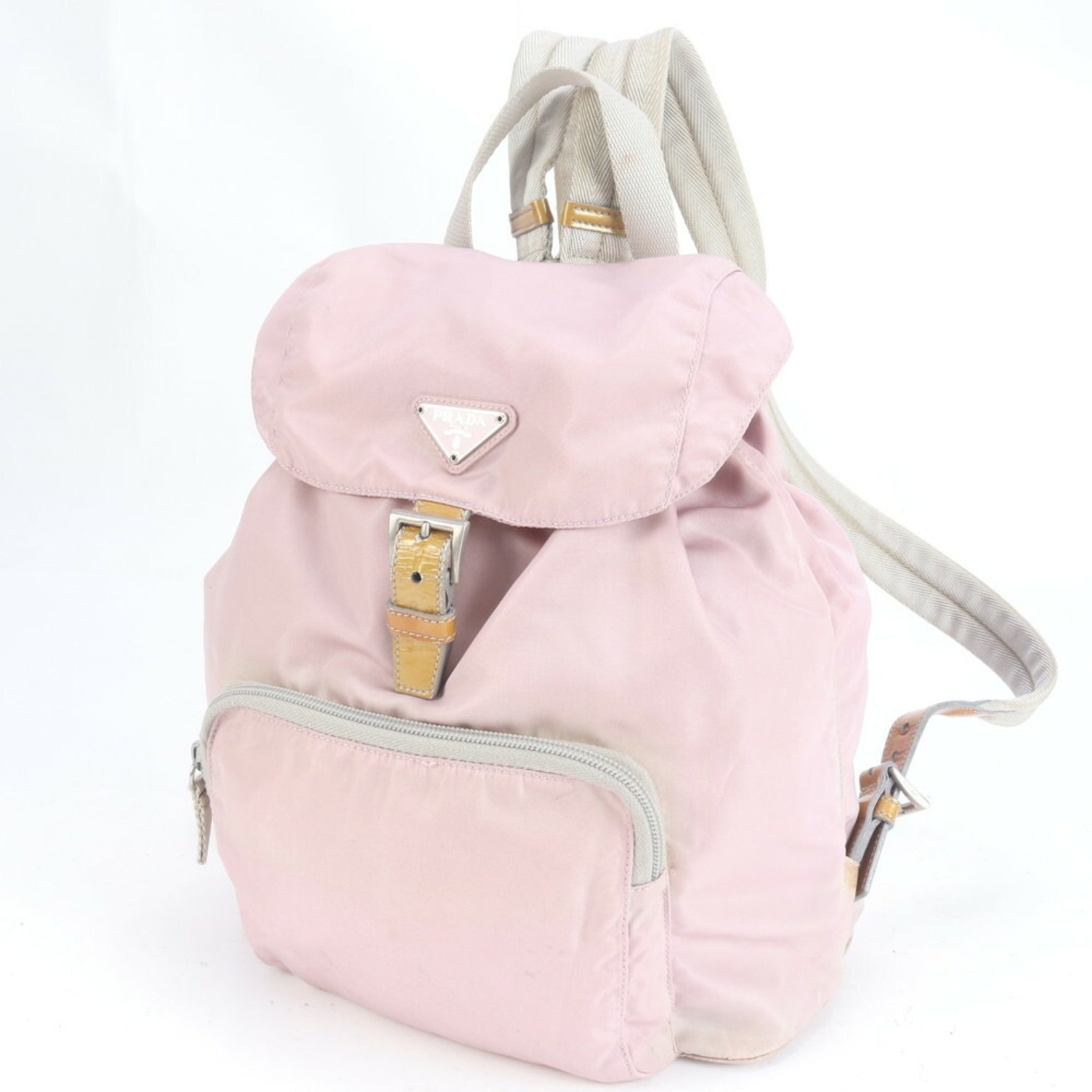 Prada Tessuto nylon and leather triangle backpack/shoulder bag in pink for women
