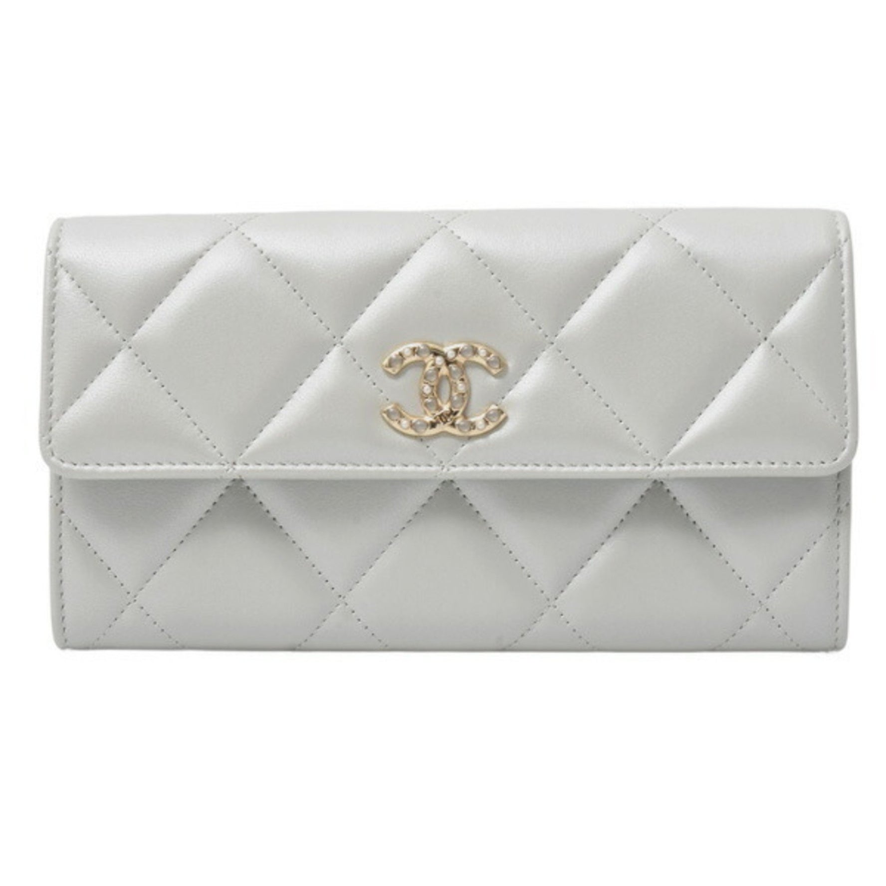 Chanel Wallet Long Flap Coco Mark Matelasse Lambskin Silver Grey