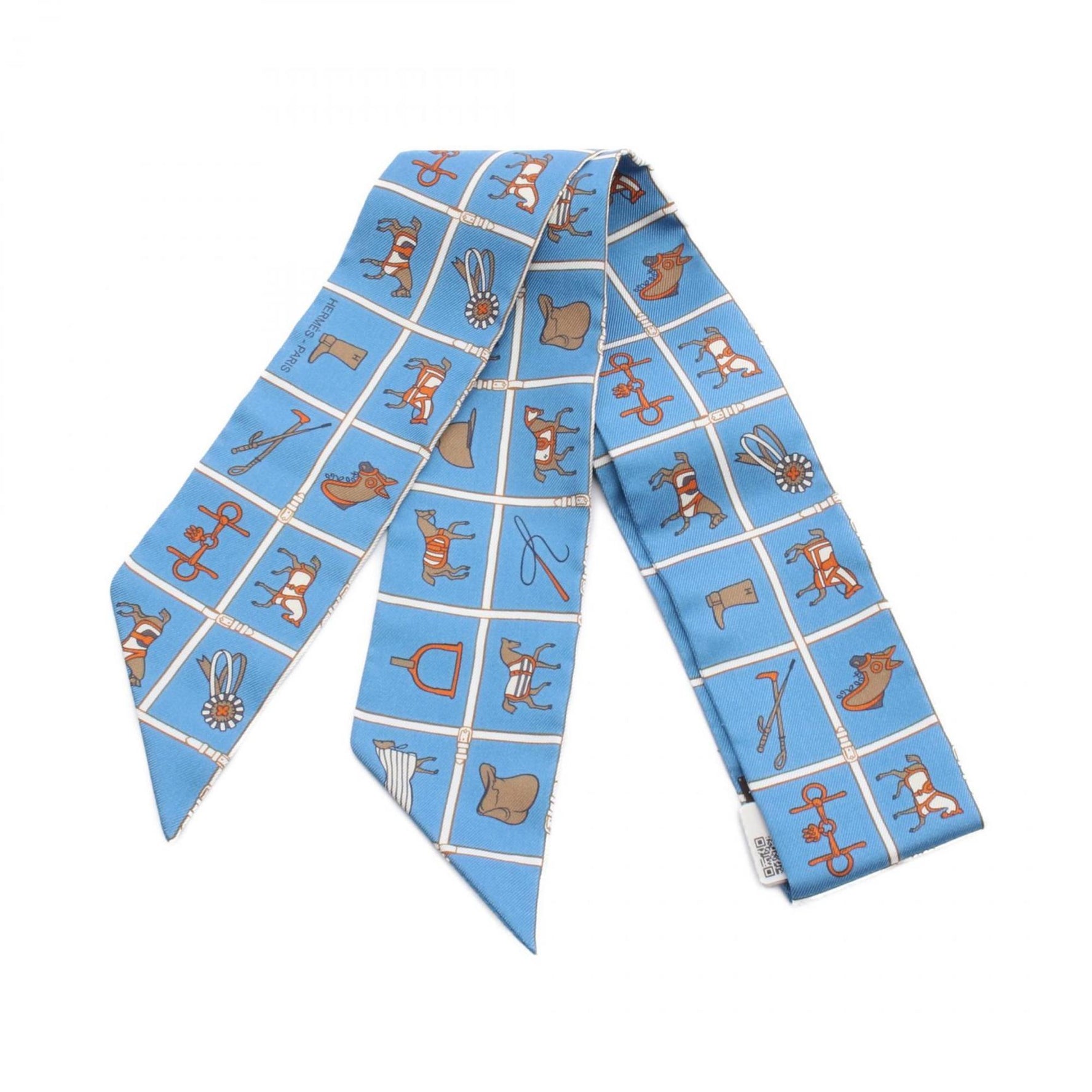 Hermes Hermès Twilly Couvertures Nouvelles Silk Scarf in Blue, White, and Multicolor