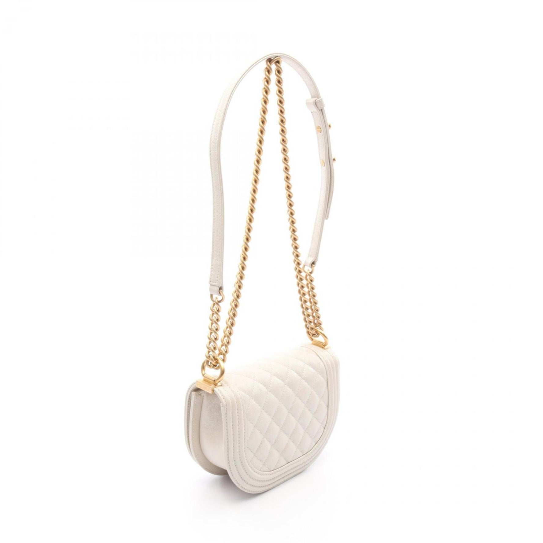 CHANEL Boy Small Shoulder Bag in Grained Calfskin Caviar Leather (White)
