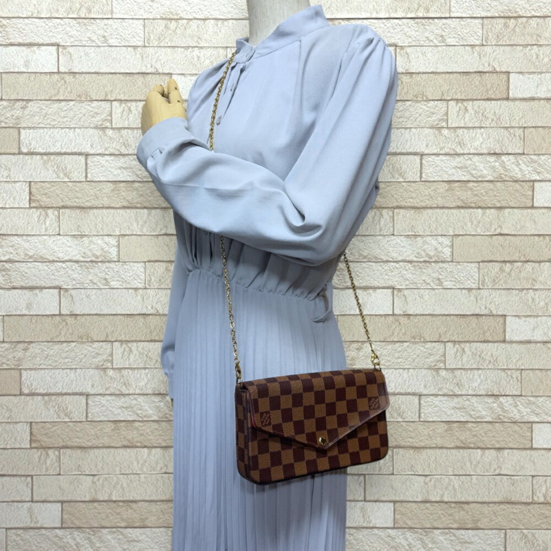 Louis Vuitton Pochette Felicie Damier Shoulder Bag Canvas Chain