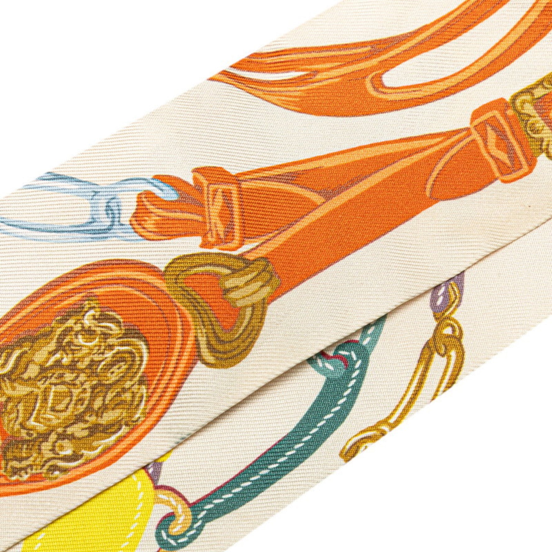 Hermes Twilly Brides de Gala Applique Pique Scarf Muffler White Multicolor Silk