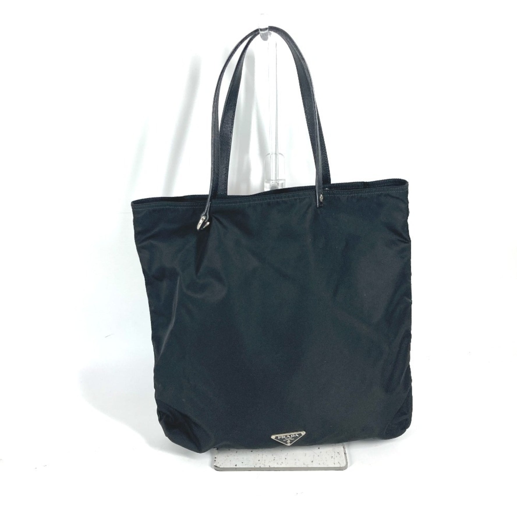 PRADA Embroidered Flower Metal Fittings Shoulder Bag Handbag Tote Nylon Leather Black