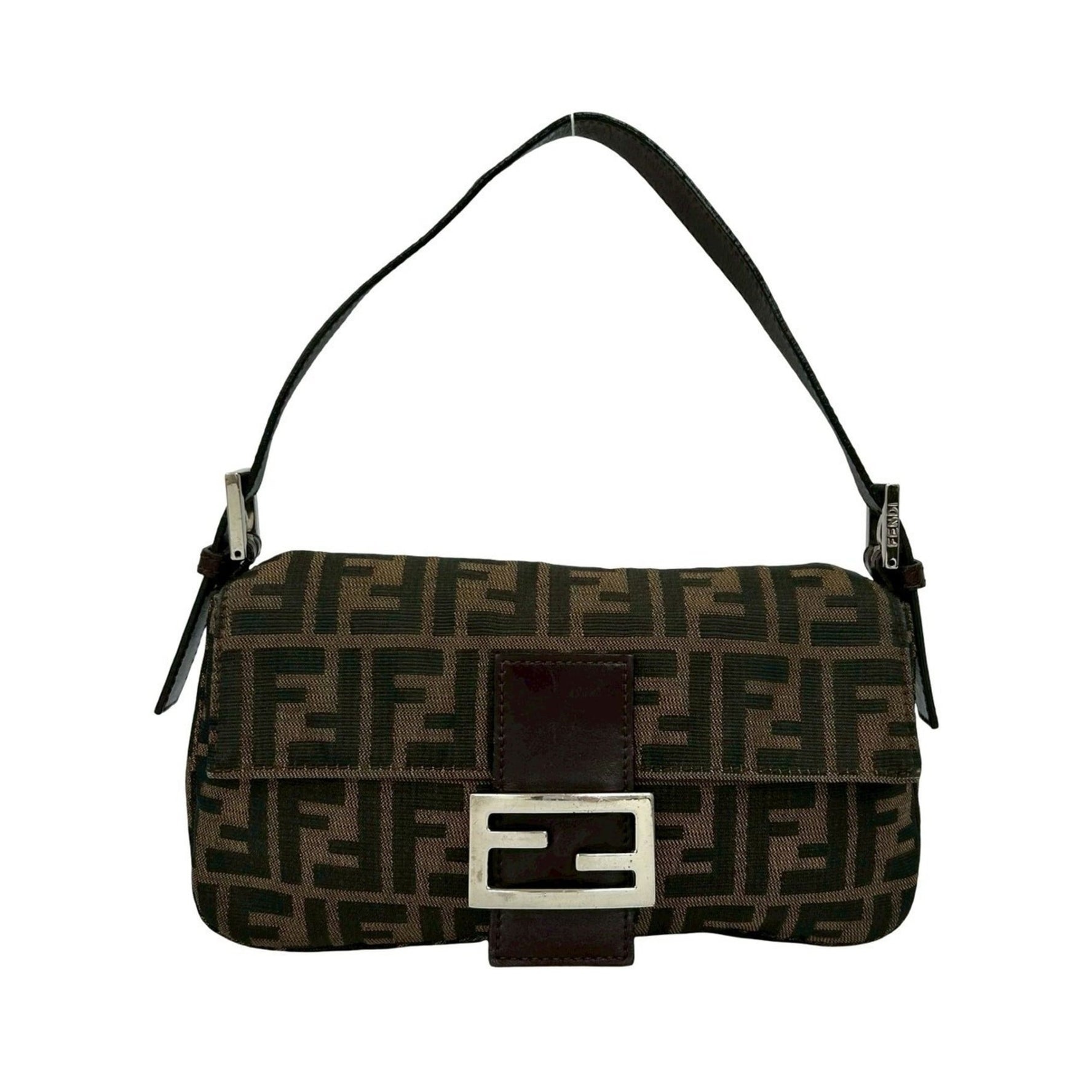 FENDI Mamma Bucket Zucca FF Logo Canvas and Leather Handbag Brown 442-4