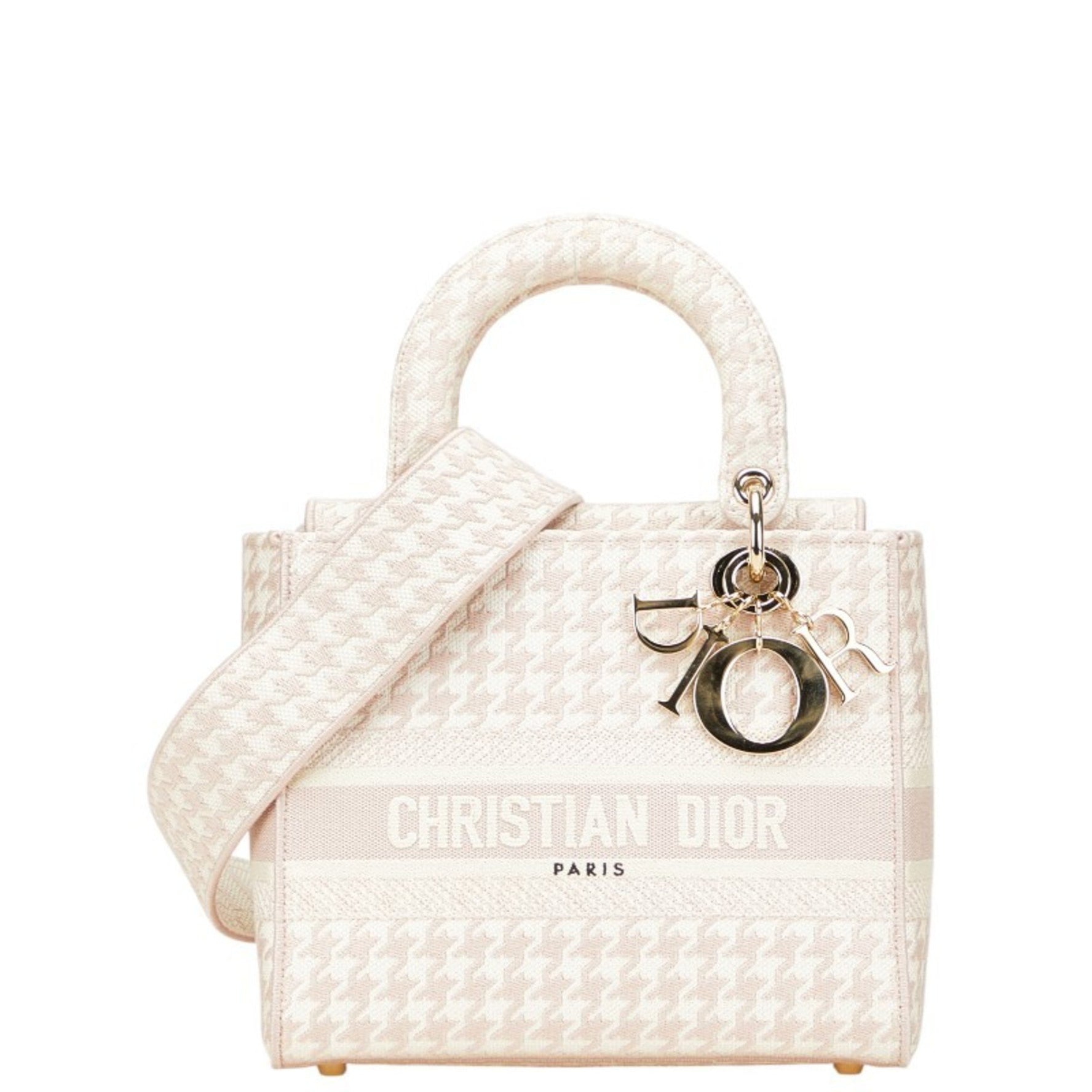 Christian Dior Dior Lady Houndstooth Handbag/Shoulder Bag, Pink and White Canvas