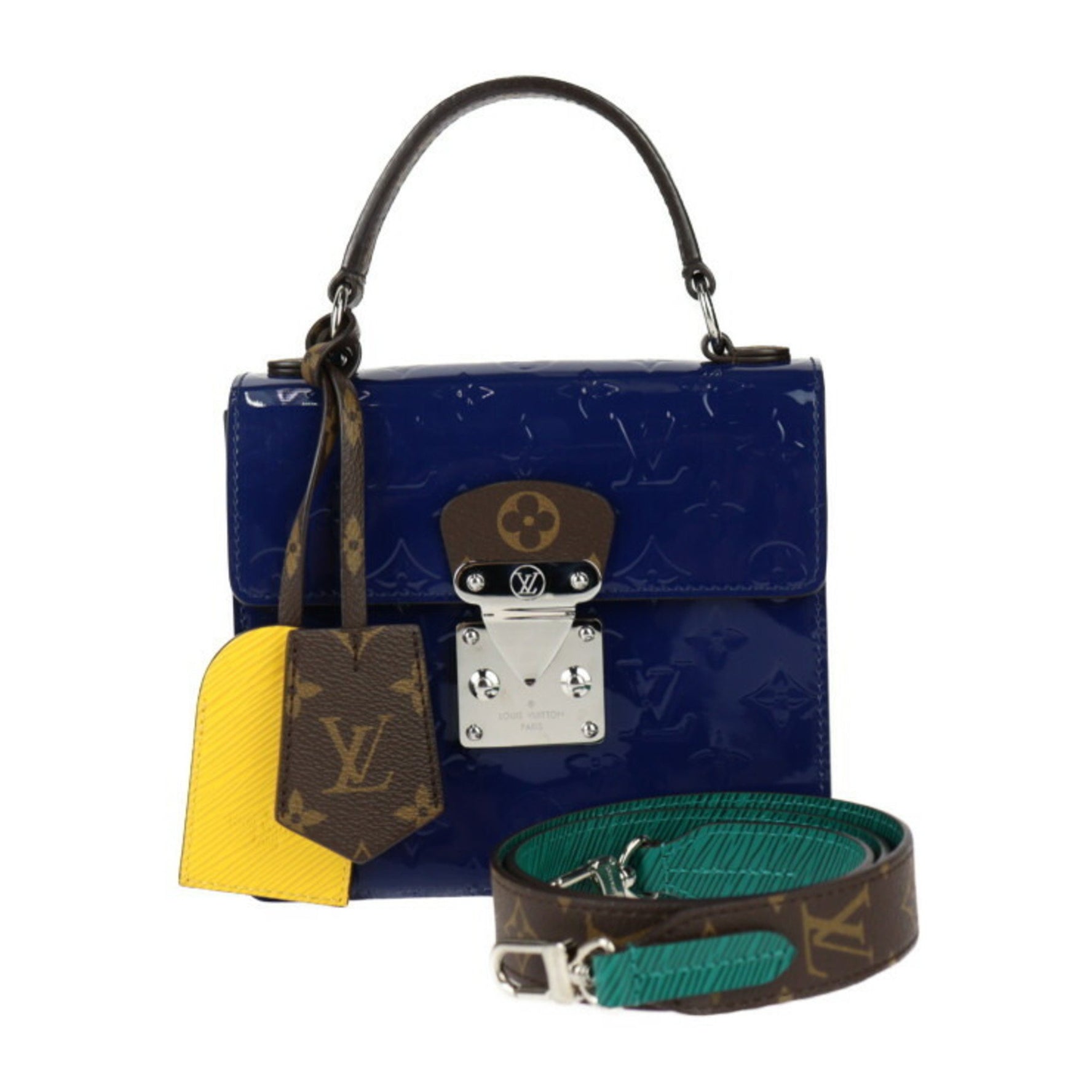 Louis Vuitton Spring Street PM Handbag Monogram Vernis Canvas Epi Blue Indien Shoulder Bag