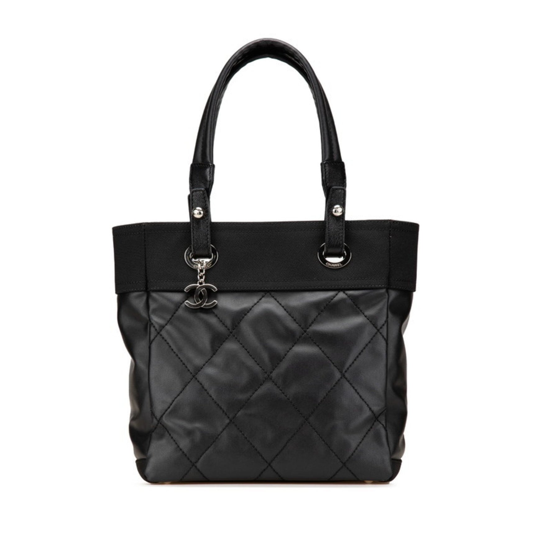 CHANEL Paris Biarritz Tote PM Bag Shoulder Leather Coated Canvas